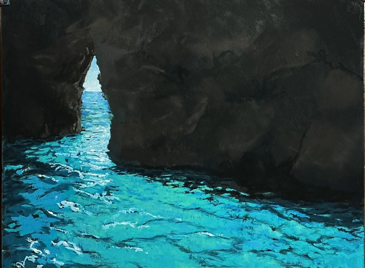 Pastel painting of ocean cave