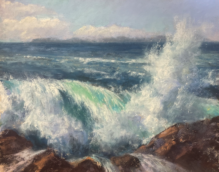 Pastel painting of crashing ocean waves