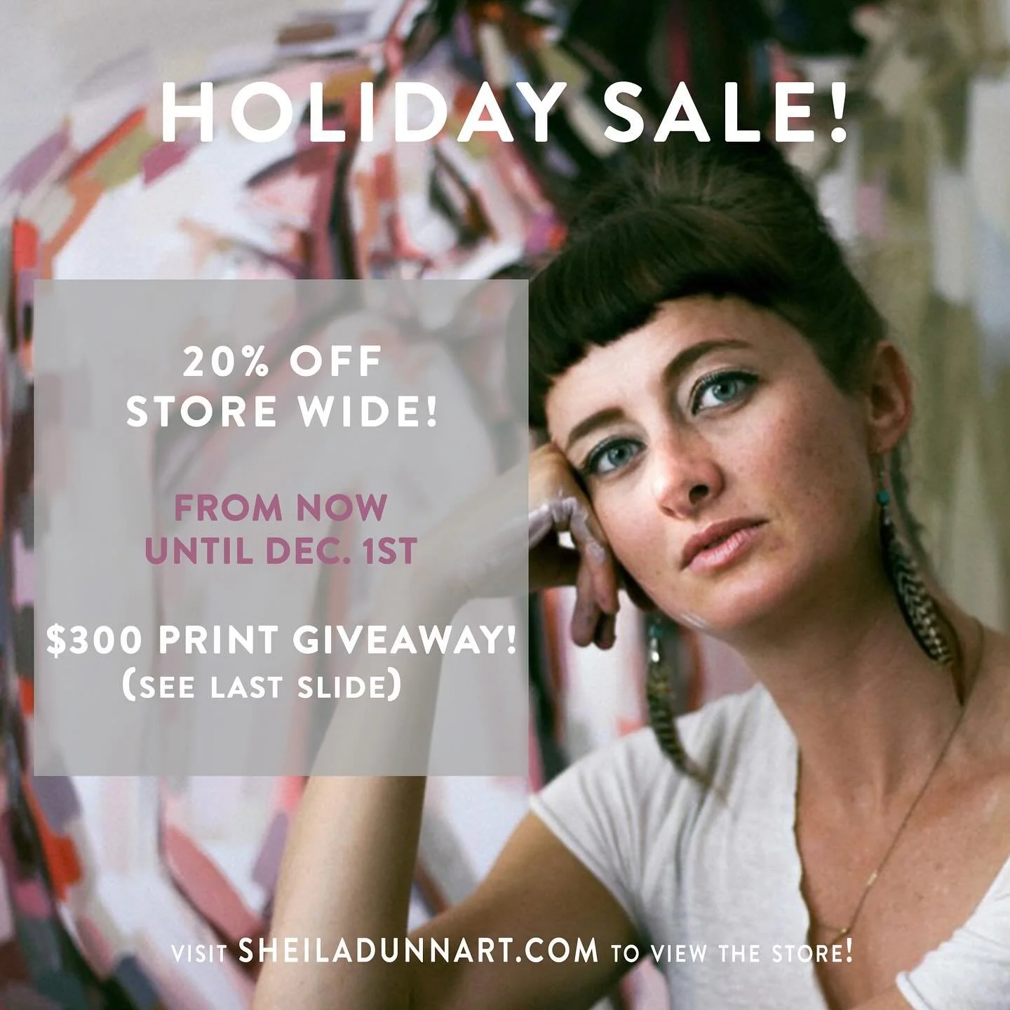 MY HOLIDAY SALE + GIVEAWAY IS HERE! ✨ 

From now until Monday, December 1st all paper + canvas prints, triptychs, diptychs, greeting cards and vinyl stickers in my Etsy shop (sheiladunnart.etsy.com) are 20% off. I also have a new series of western wi