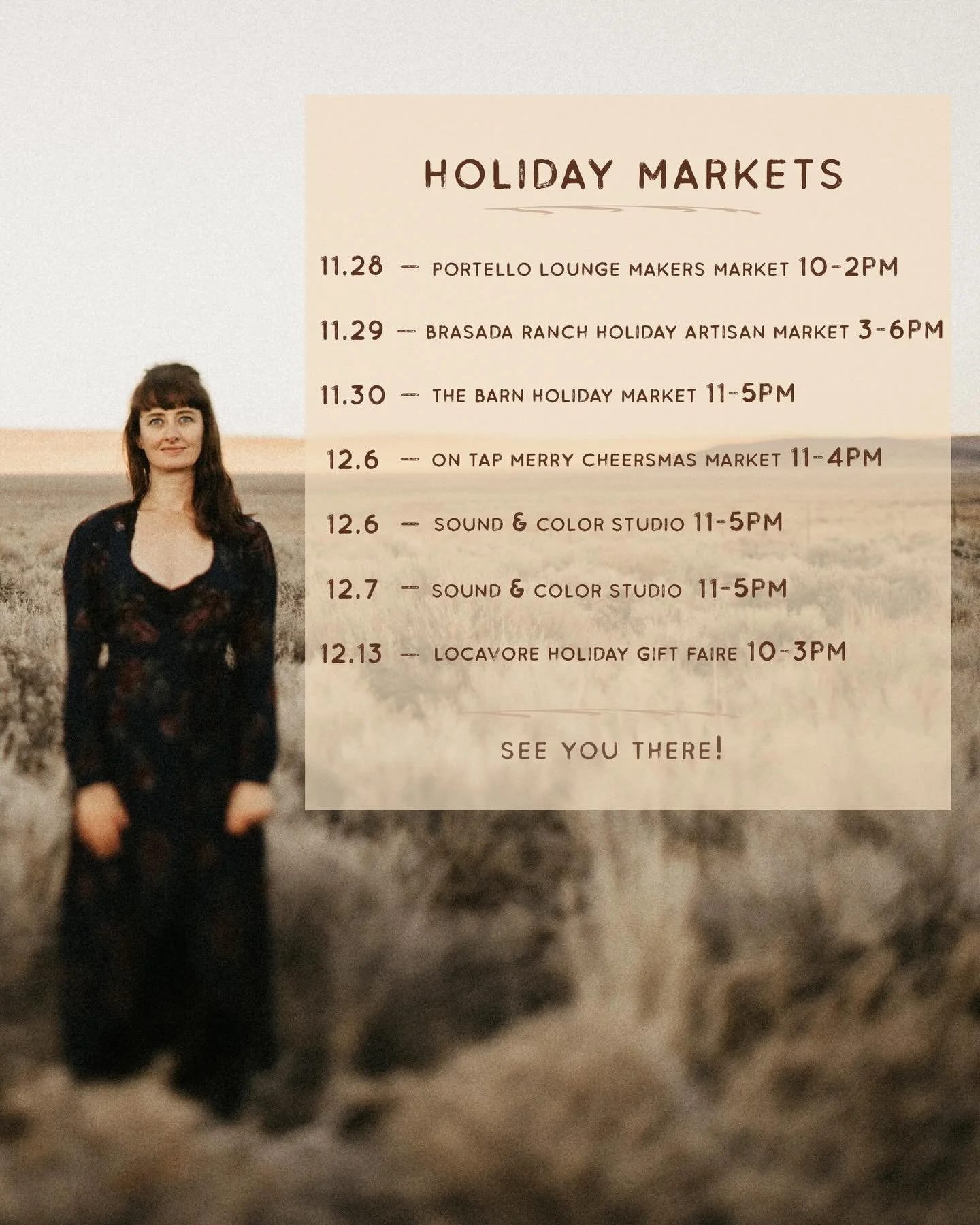 ✨🌲 HOLIDAY MARKET SCHEDULE 🌲✨   Looking forward to seeing folks at a handful of wonderfully-curated markets this holiday season. 
 
11.28 - @portellobend Makers Market 10am-2pm  11.29 - @brasadaranch Holiday Artisan Market 3pm-6pm  11.30 - @thebarn