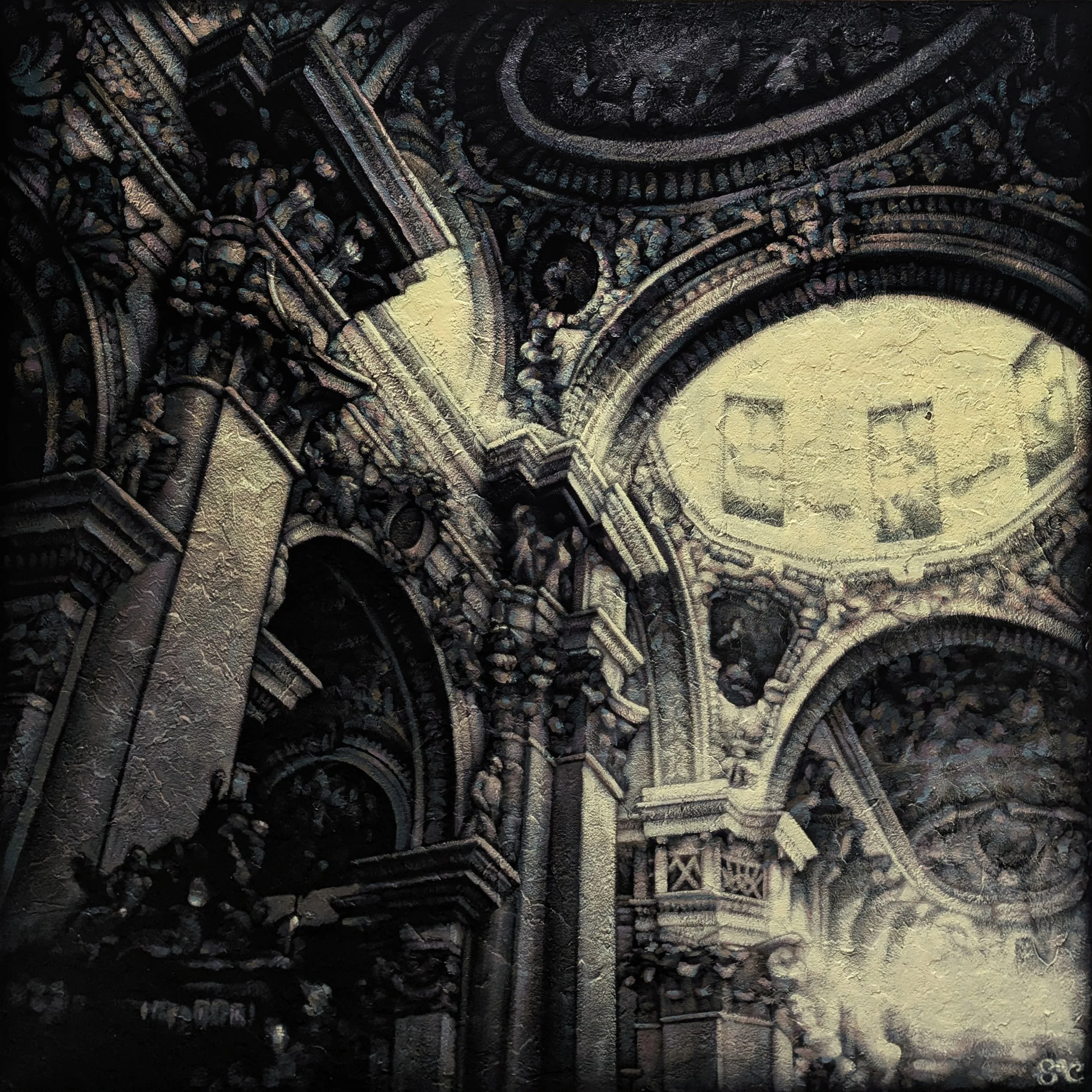 Schweigen, acrylic on panel, 36 x 36, 2025