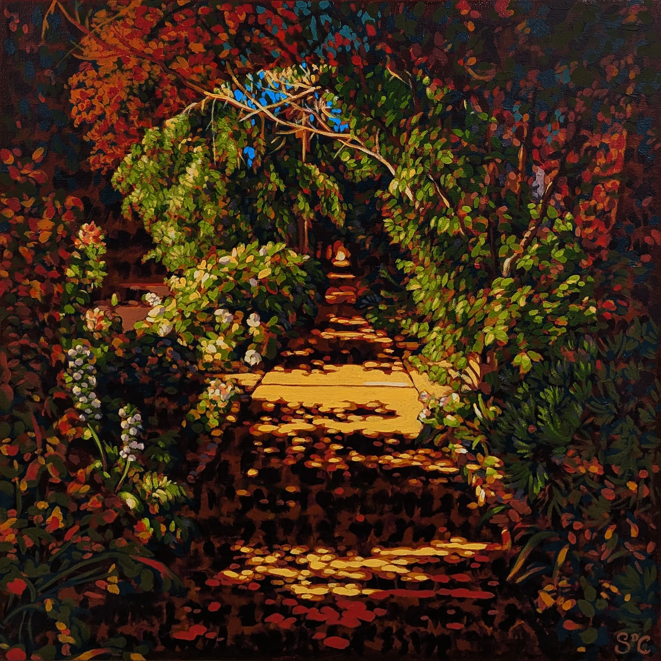 You Can Never Go Home Again (Ode to the Green Tunnel), acrylic on canvas, 24 x 24, 2025