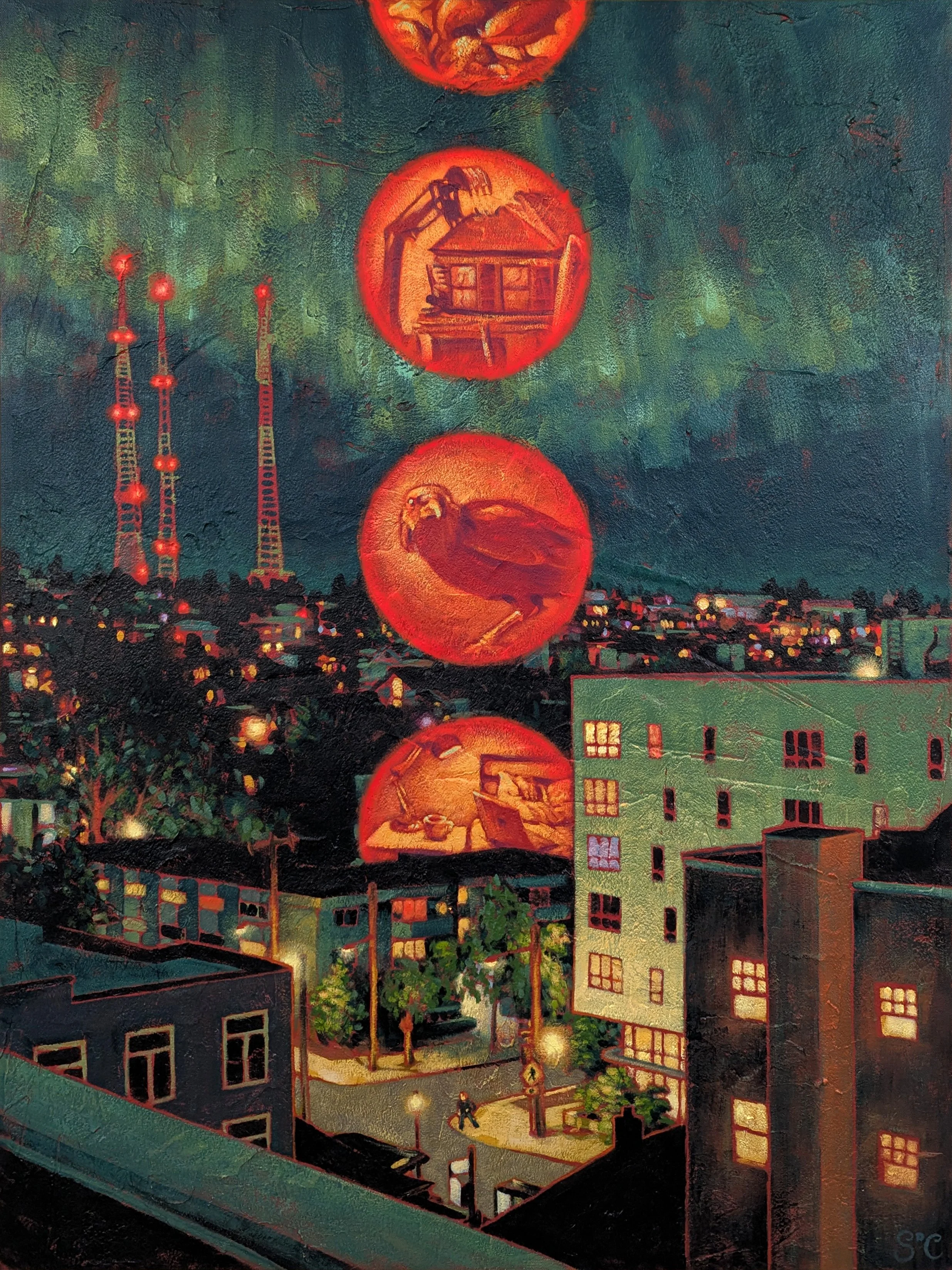 Reminiscing on the Roof at the End of my Lease, acrylic on canvas, 30 x 40, 2025