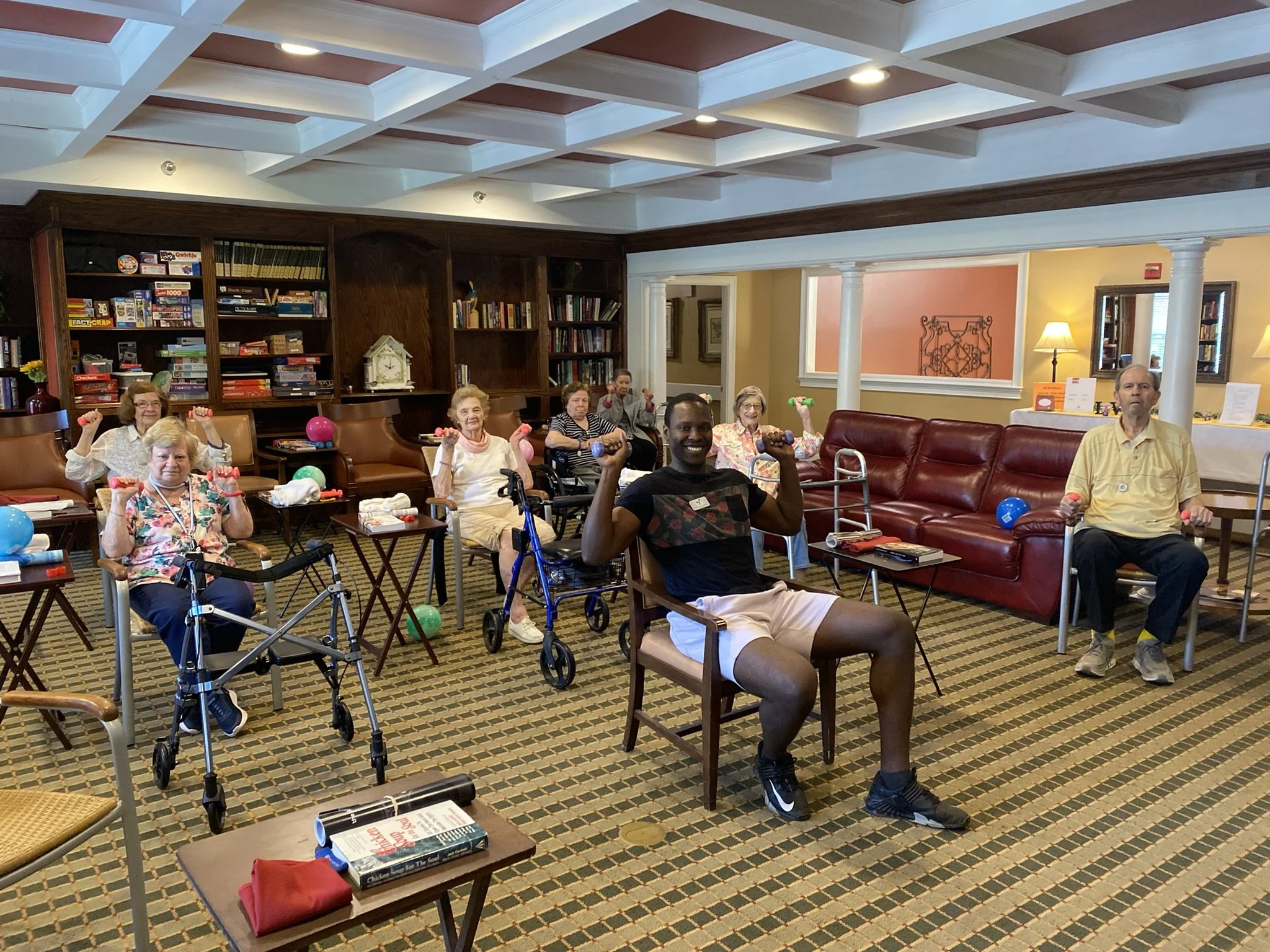 A GOAT Exercise instructor teaching a senior exercise class