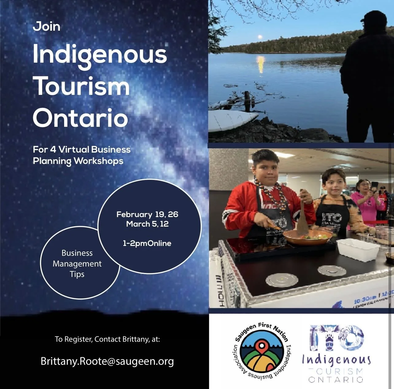 ✨ Join Indigenous Tourism Ontario for 4 Virtual Business Planning Workshops! ✨
Are you an entrepreneur or business owner looking to strengthen your skills and grow your tourism business? 🌿
📅 February 19 &amp; 26
📅 March 5 &amp; 12
⏰ 1&ndash;2 PM (