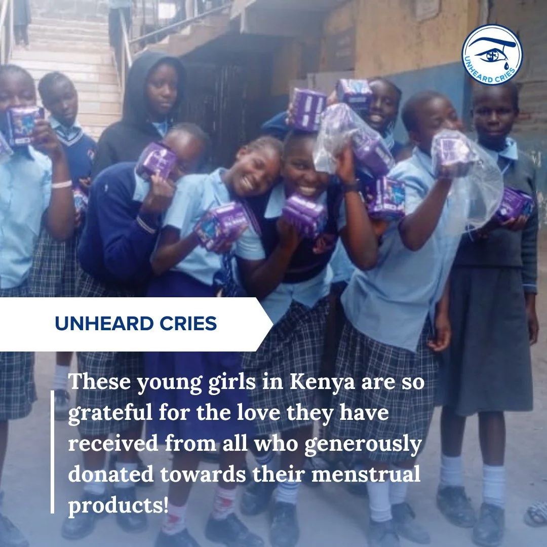 We are so happy to share these pictures we received  from our on ground representative in Kenya of a bunch of smiling girls who are, through God's grace, receiving their menstrual products and are no longer feeling the need to use unsanitary methods