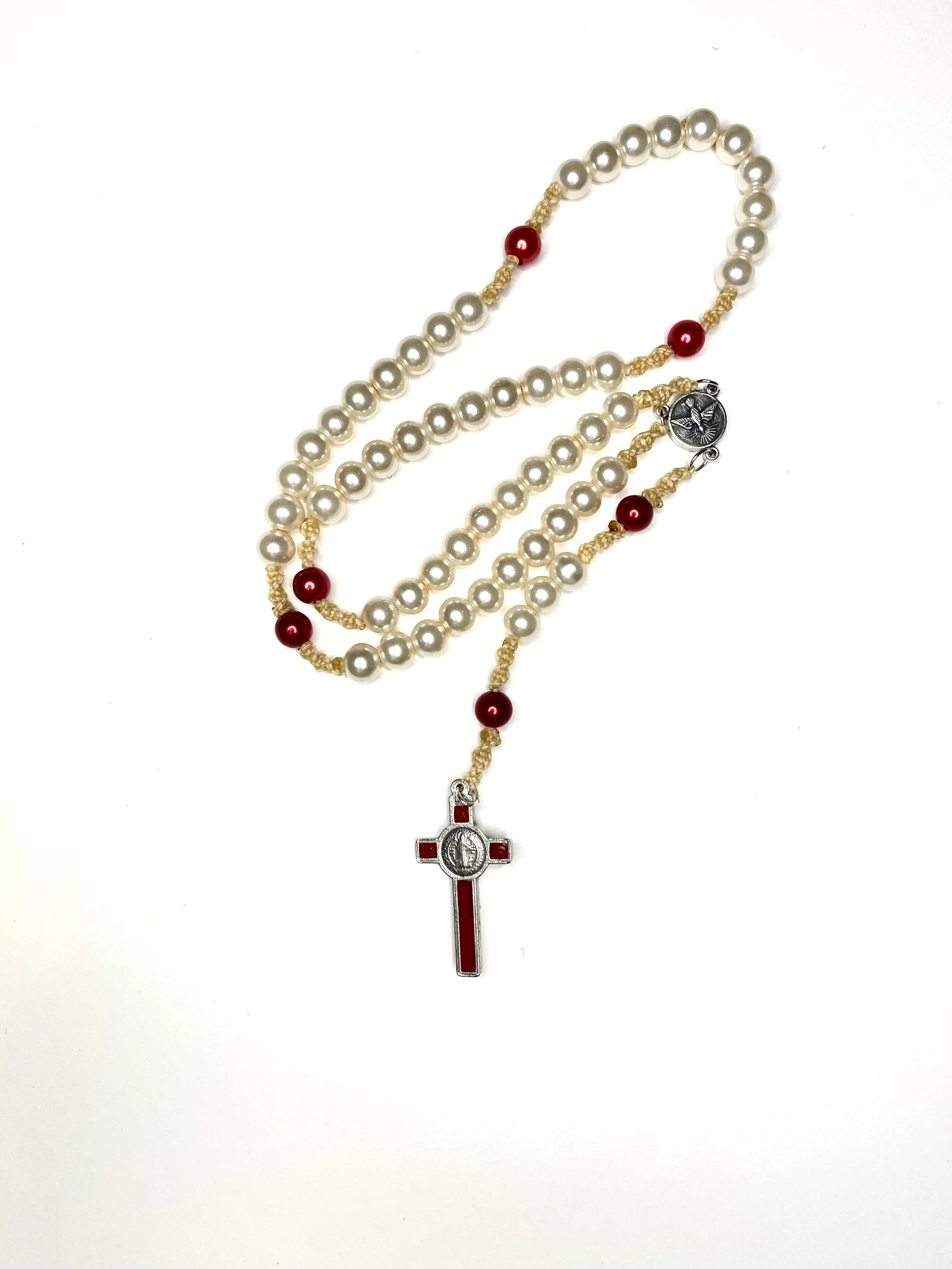 Pearlised glass rosary - Peach and Red