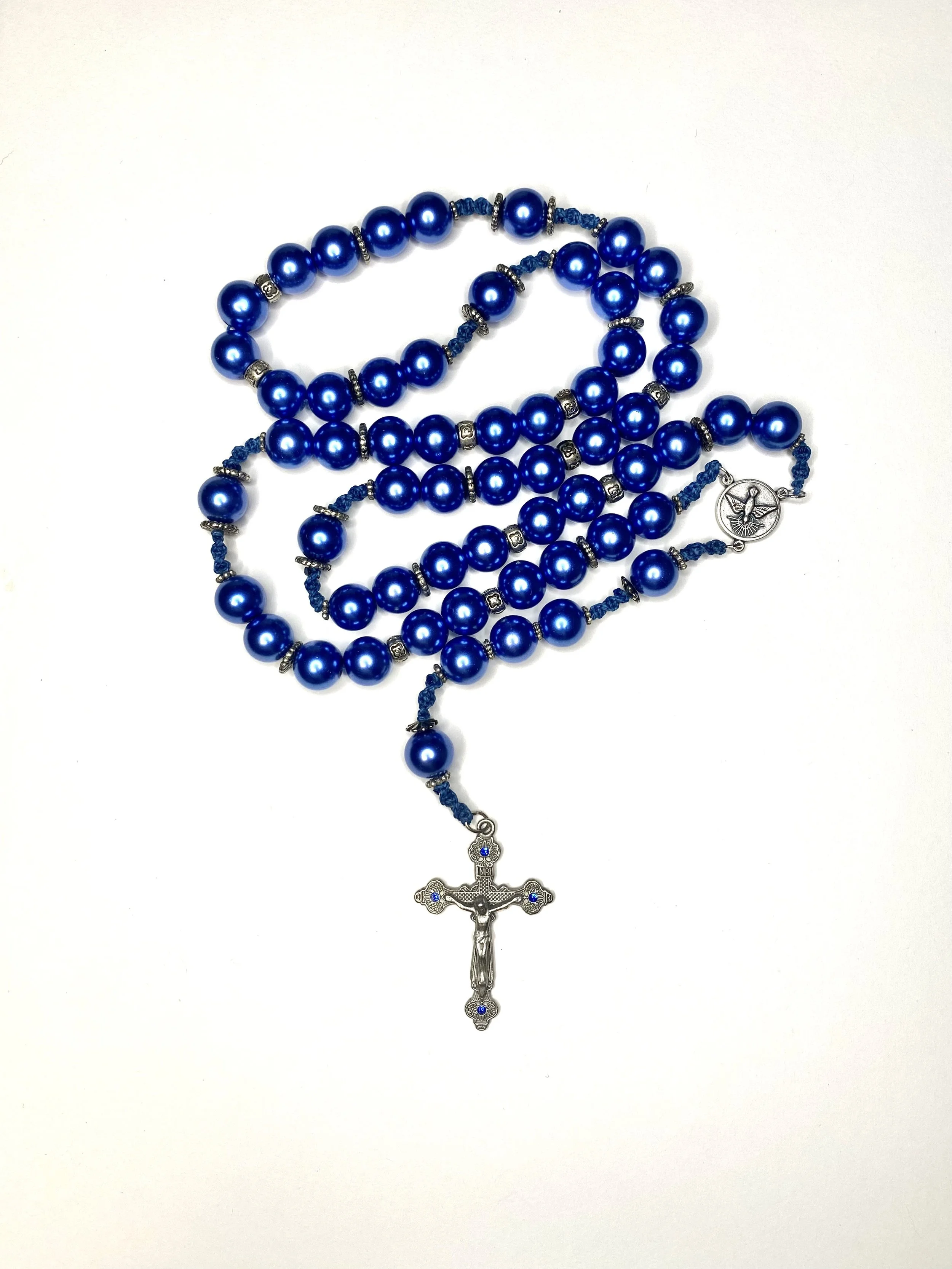 Pearlised Glass Rosary - Blue