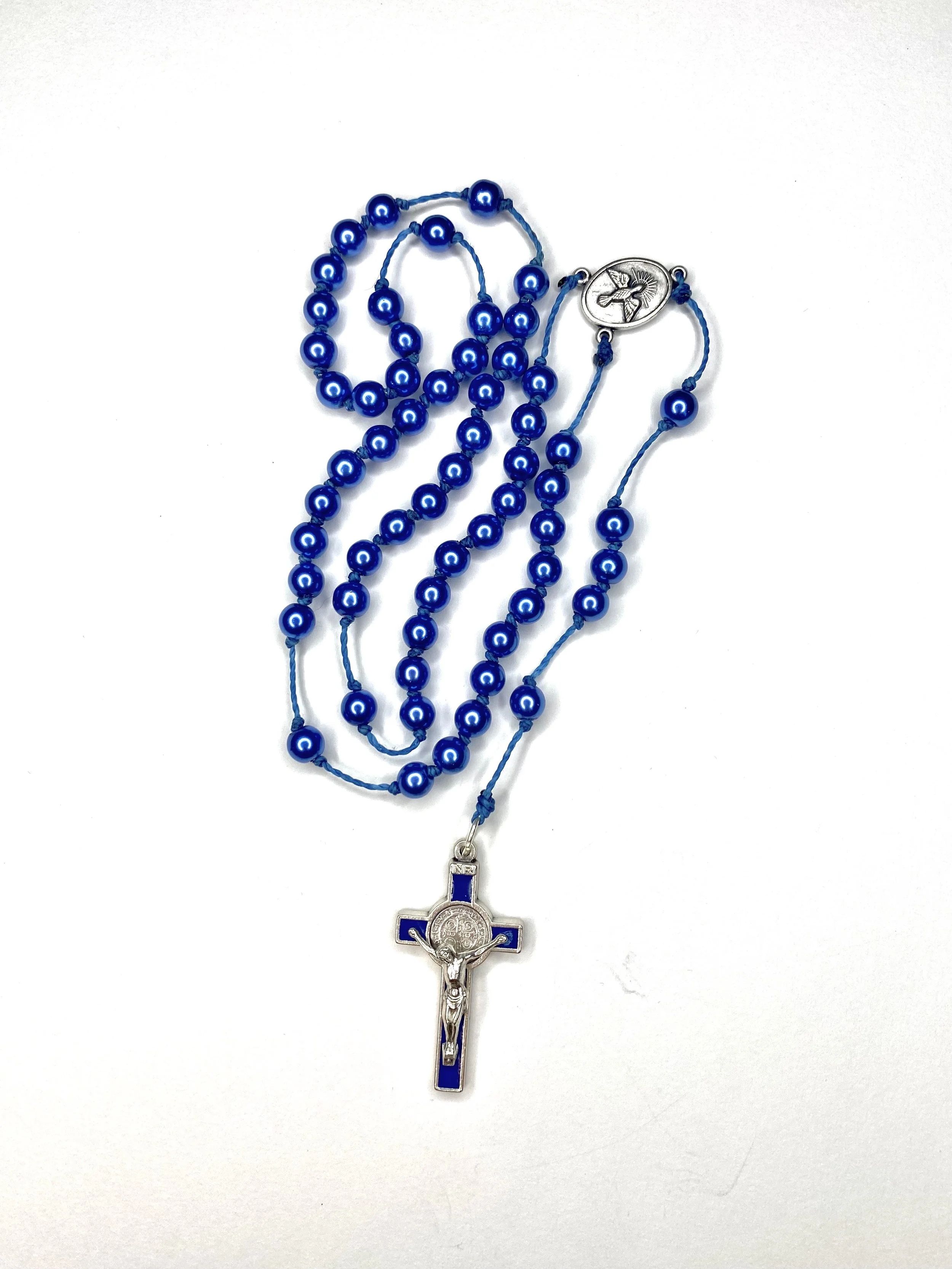Pearlised Glass Rosary - Blue