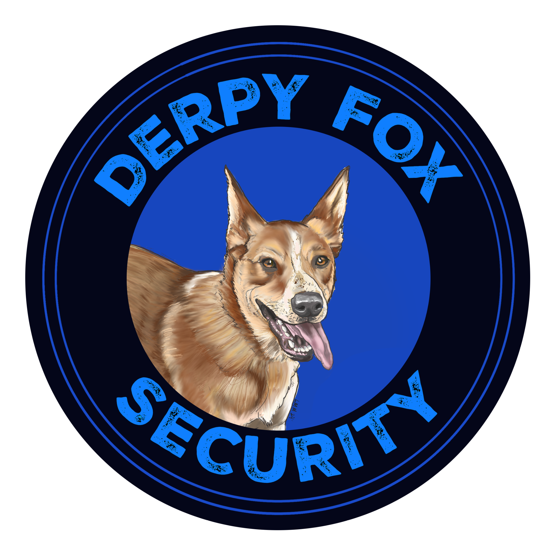 Pilot portrait, 2024. I did this funny portrait of one of my friends' dogs, Pilot. He is a goofy character that loves to patrol around to make sure his pack is always safe. Because he is a bit goofy and has massive fox-like ears, it was only right to