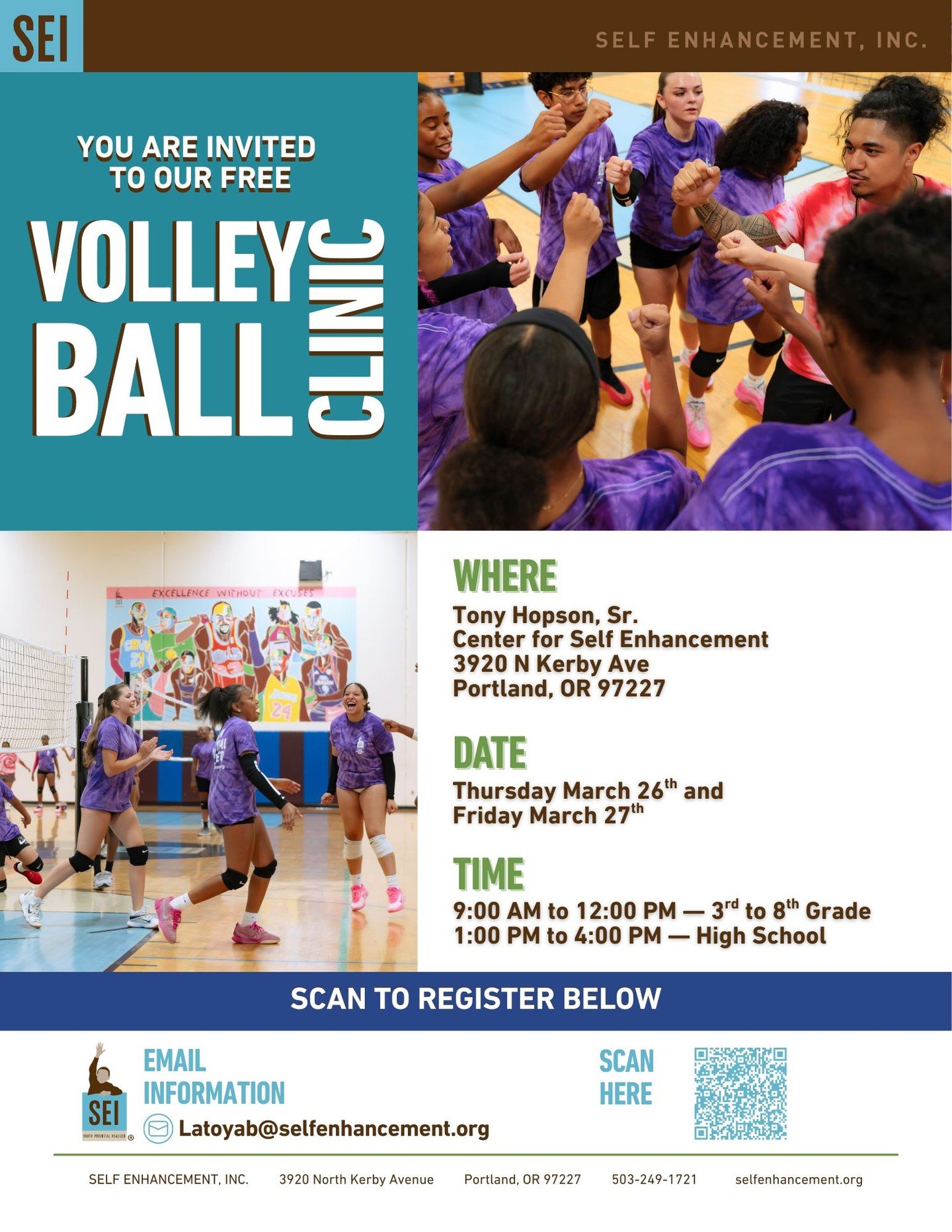 🏐 ¡No pierdas la oportunidad de divertirte! 🏐 ¡Inscríbete mañana, 26 de febrero, en la clínica de voleibol de primavera de SEI! ¡Guarda esta publicación y haz clic en el enlace de nuestra biografía para inscribirte! 🔗