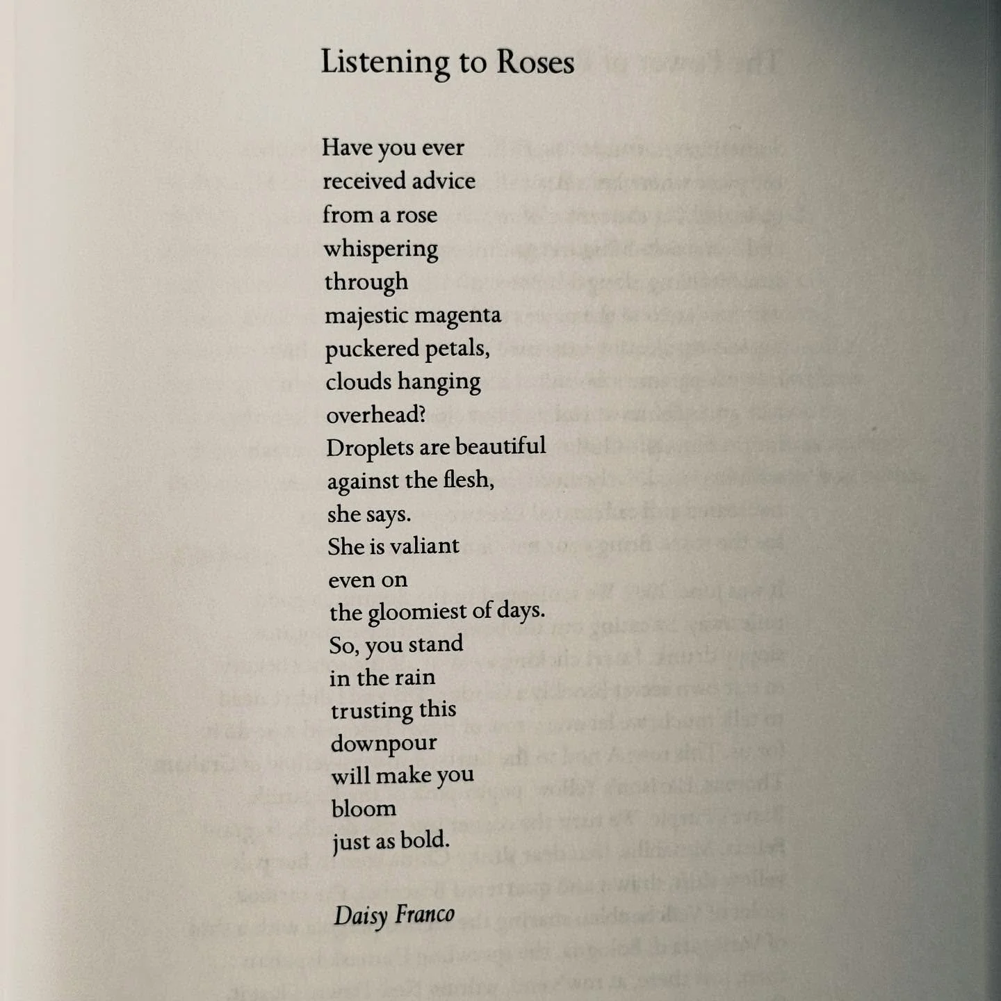Listening Roses, a poem by @beautiful_september Daisy Franco from WHEN FLOWERS SING: A Poetry Anthology. 

Link in bio to learn more.

#poetryanthology #whenflowerssing #poetry #flowers #submissions #poetrycommunity #poetrylovers #nature #connection 