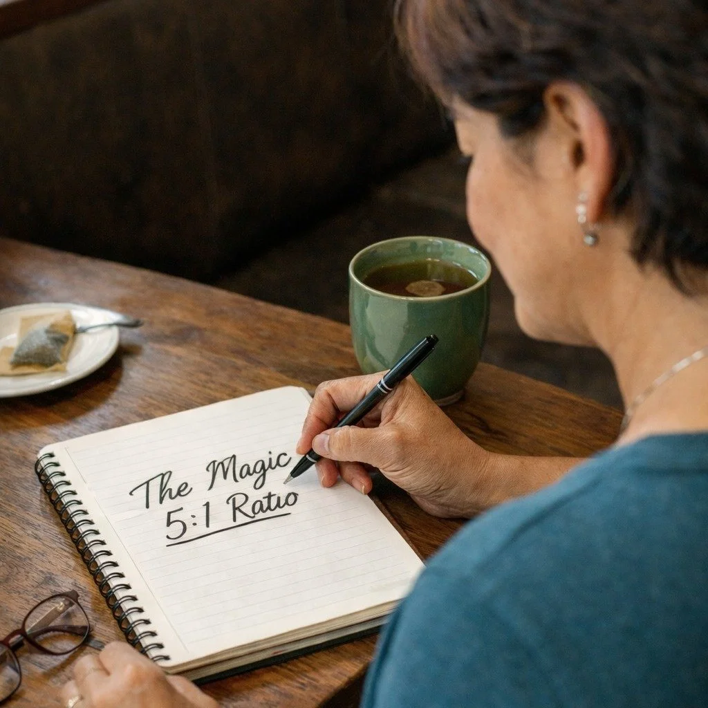 Taking notes that actually matter. The Gottmans found something powerful in decades of research..

The &ldquo;Magic Ratio&rdquo;: 5:1
In successful couples, there are at least five positive interactions for every one negative interaction during confl