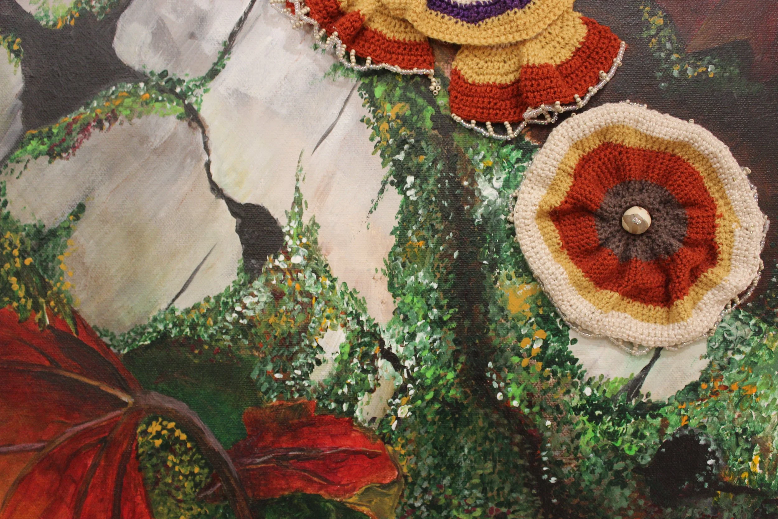 Turkey Tail Fungus
Mixed medium: Acrylic paint, glass beads, wool, cotton
Local artist @coloury_angenita

This piece is even more beautiful in person, just wait until you see it up close!!

Original piece* Available for acquisition