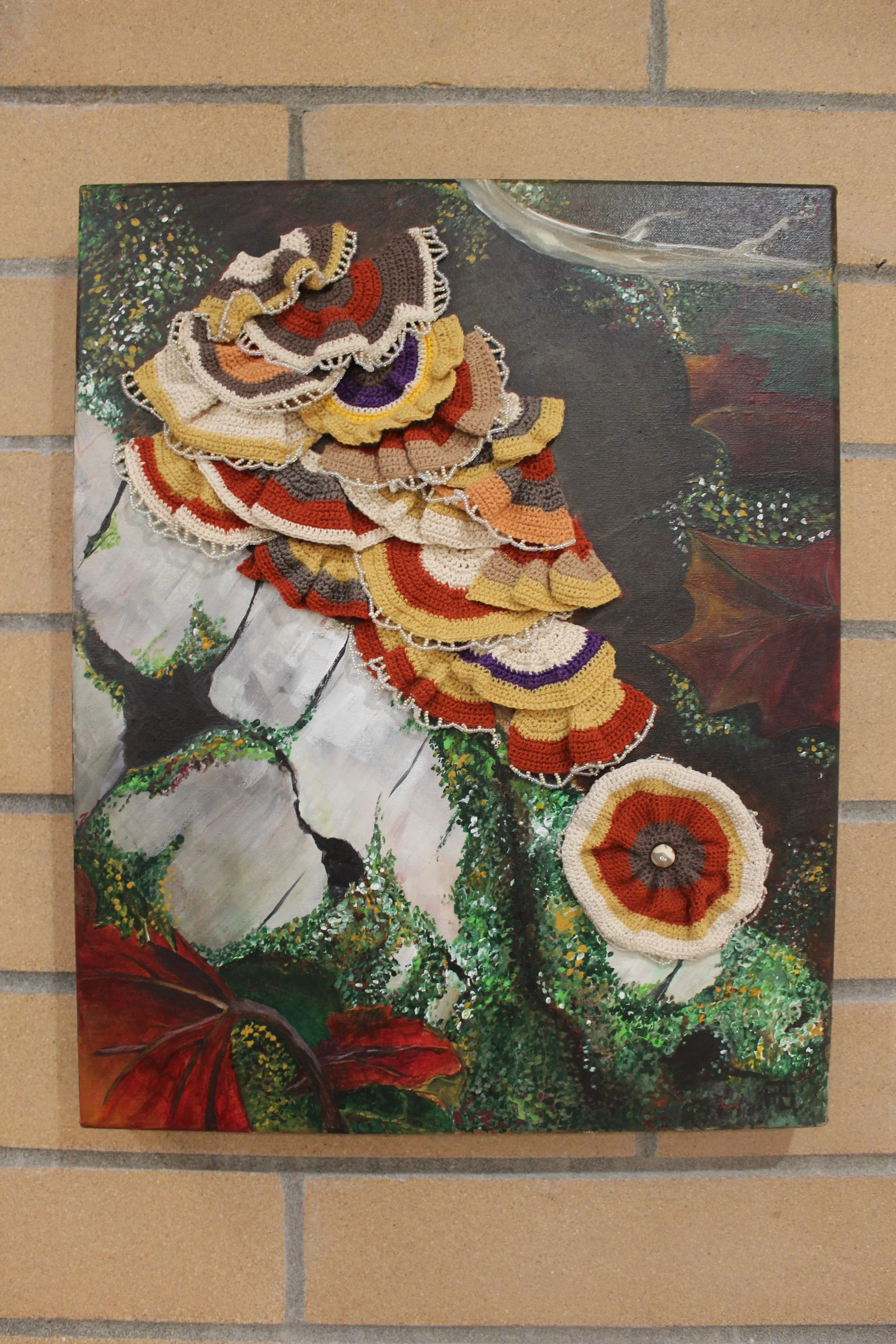 Turkey Tail Fungus
Mixed medium: Acrylic paint, glass beads, wool, cotton
Local artist @coloury_angenita

This piece is even more beautiful in person, just wait until you see it up close!!

Original piece* Available for acquisition