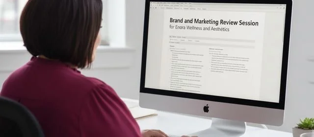 Jennifer Calero working as a small business consultant doing a brand and marketing review session