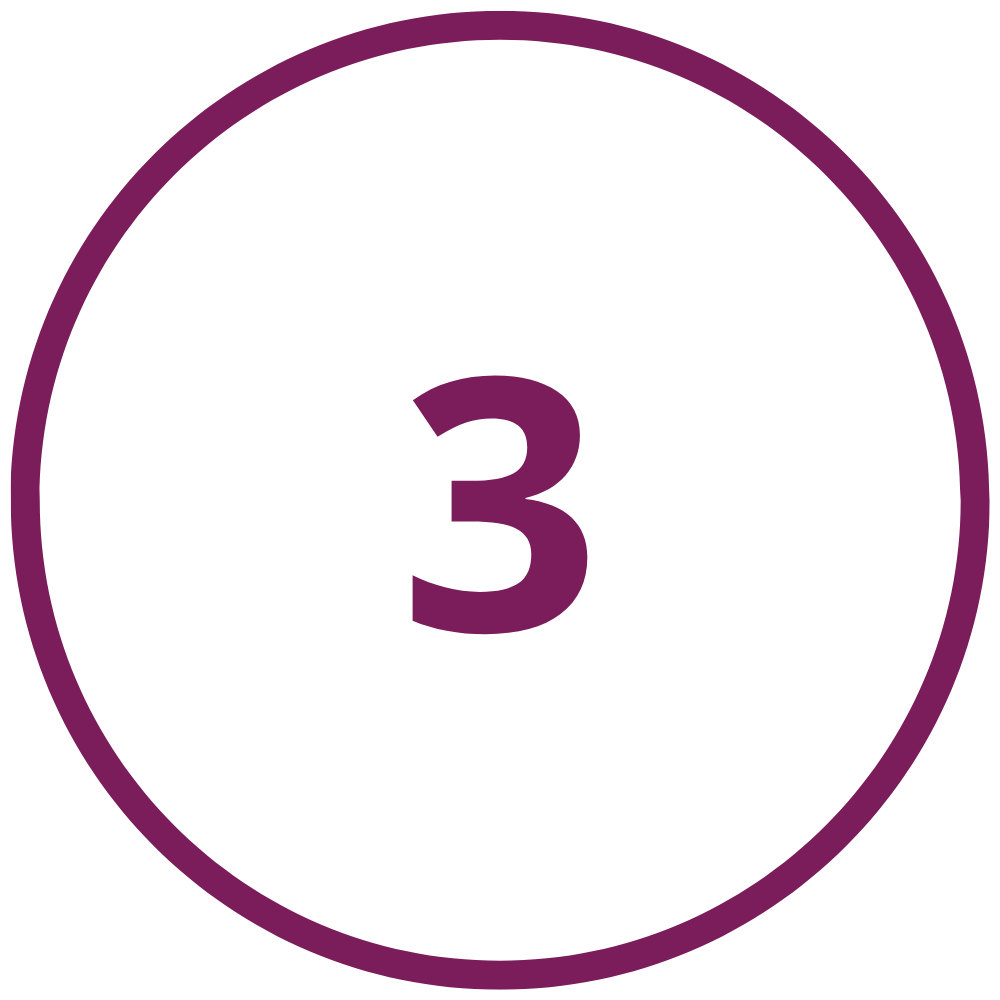 Number 3 inside a purple-outlined black circle, with the number 3 in purple.