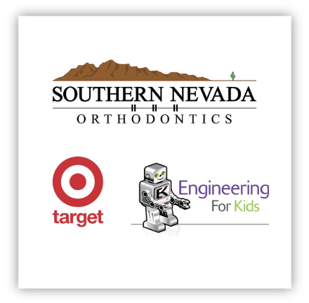An image with the logos of Southern Nevada Orthodontics, Target, and Engineering for Kids West for supporting The smile spaces foundation