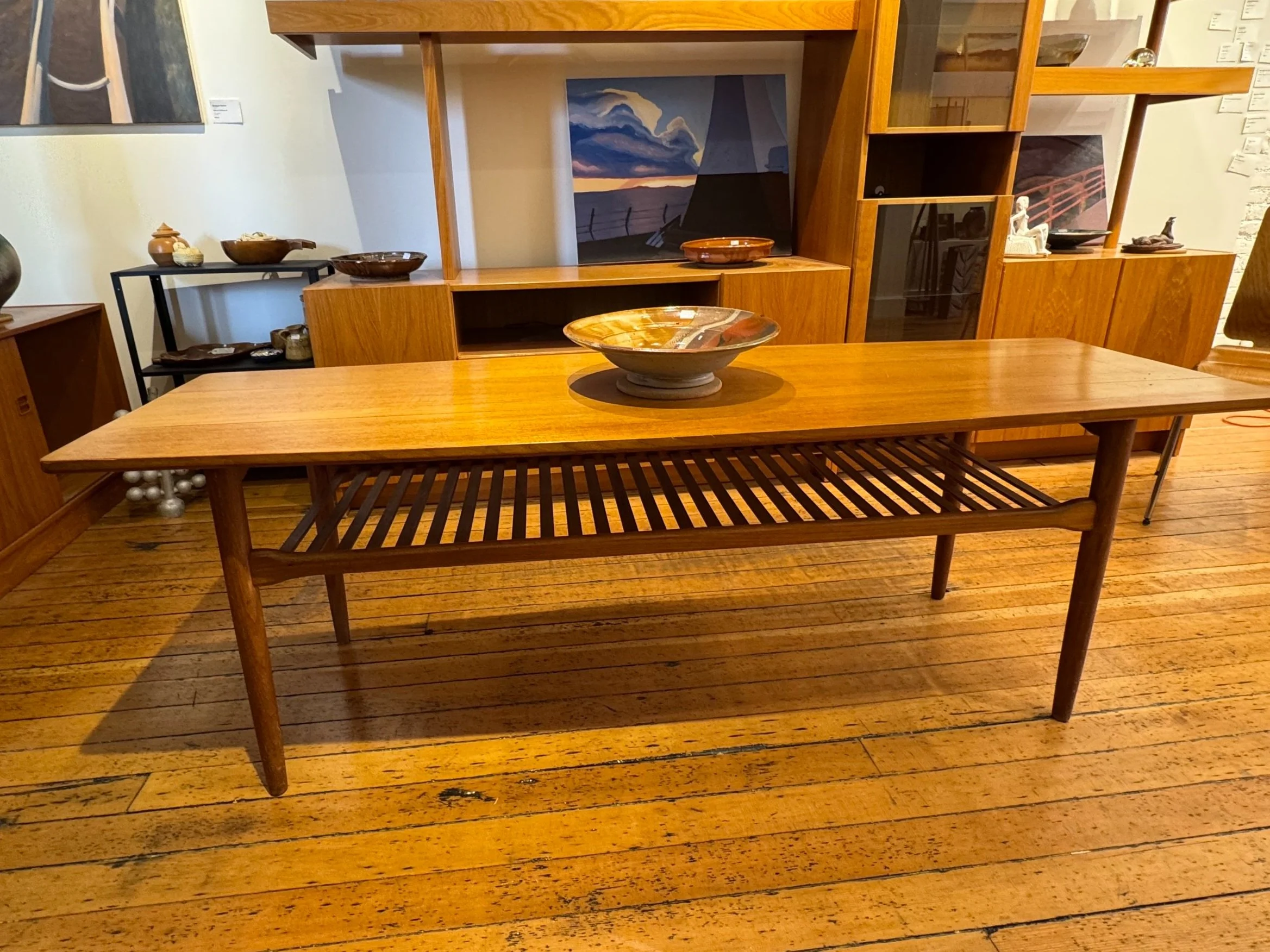 Teak MCM Swedish Height Coffee Table 72"L x 23"D x 24"H - Vintage - $645