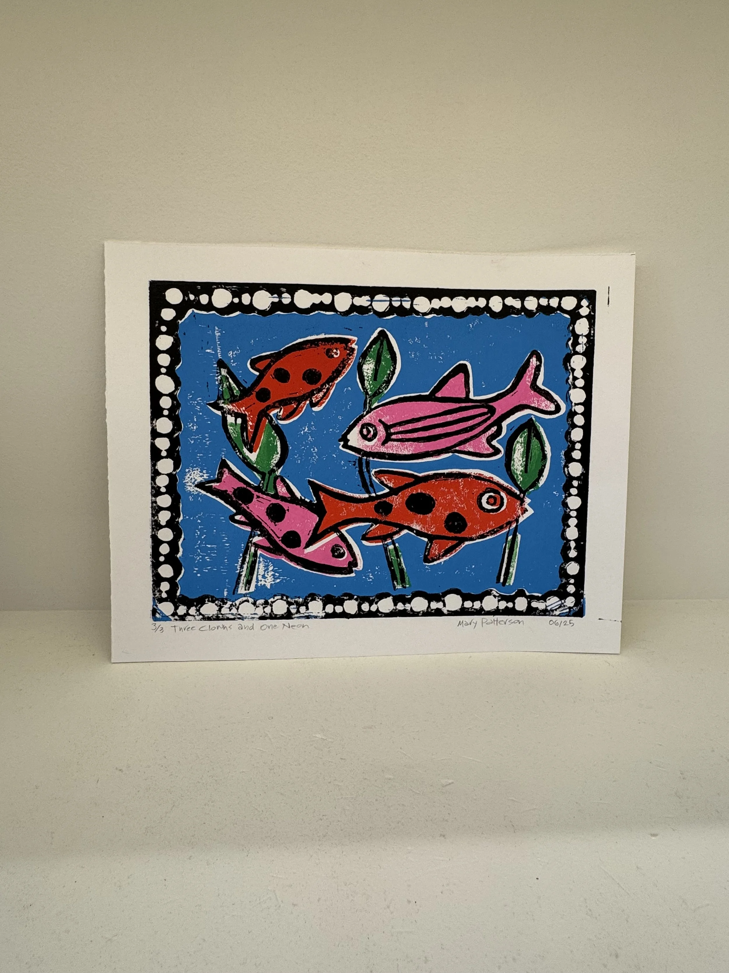 Mary Patterson, Victoria BC "Three Clowns & One Neon" limited Edition Lithograph Print 11"h x 14"w $200