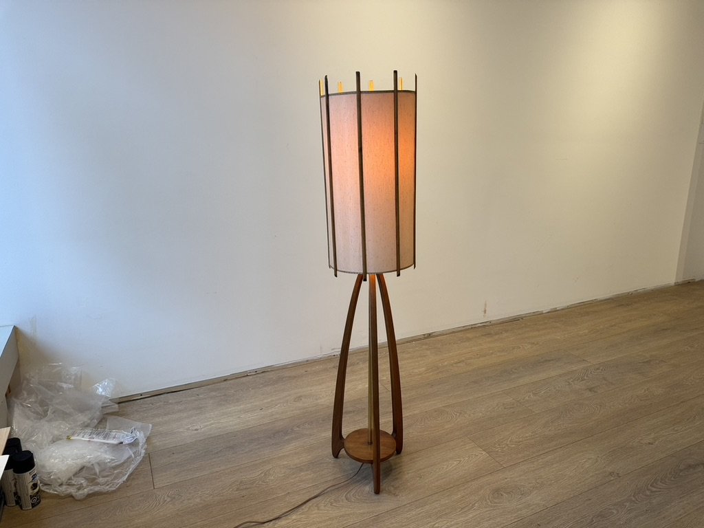 MCM Walnut & Brass Floor Lamp - Vintage 1960's - $525