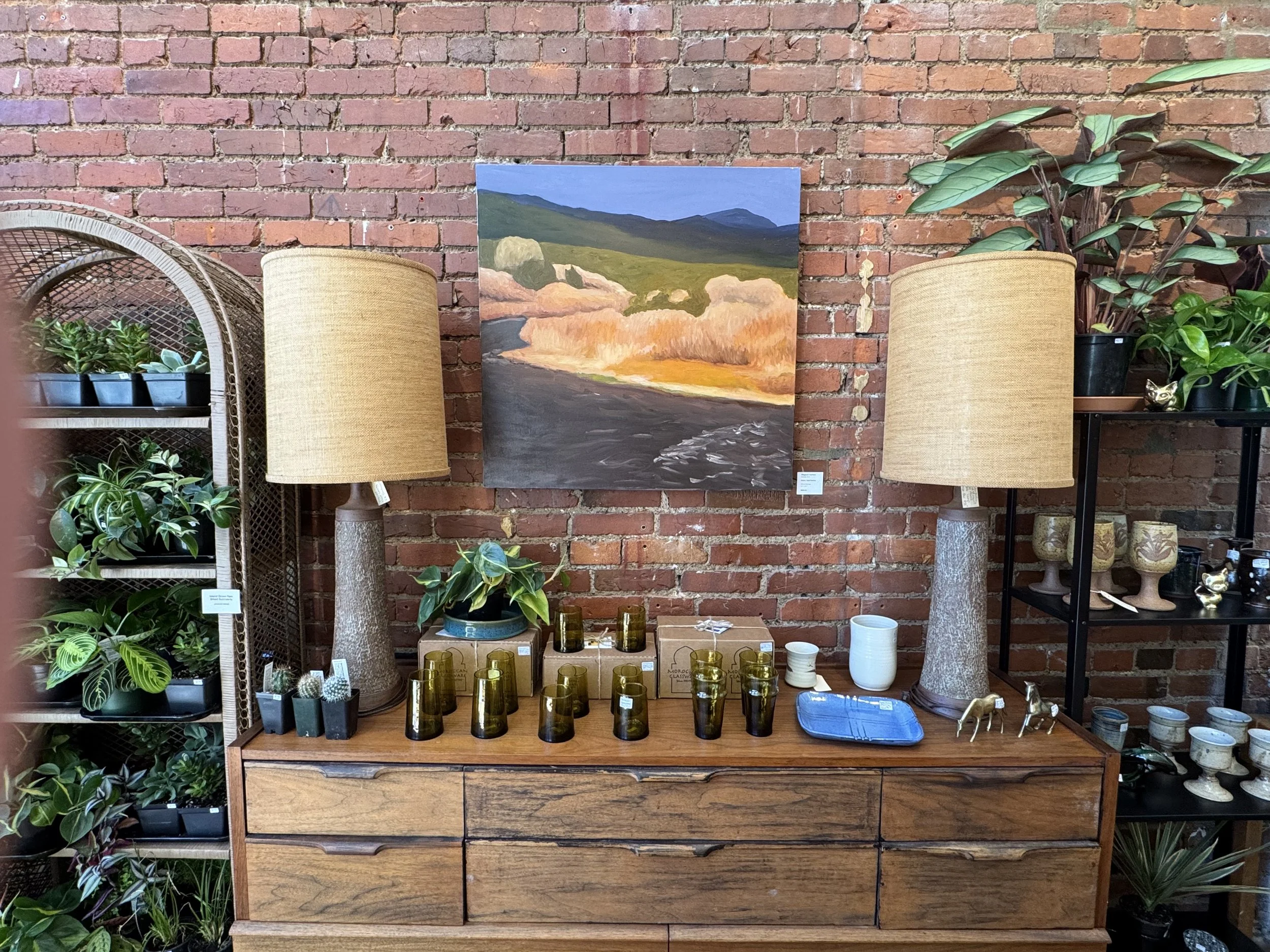 Signed Studio Pottery Thrown MCM Table Lamps with Original Shades Possibly By Ed Drahanchuck 36.5" tall - Vintage 1960's - $750 PAIR