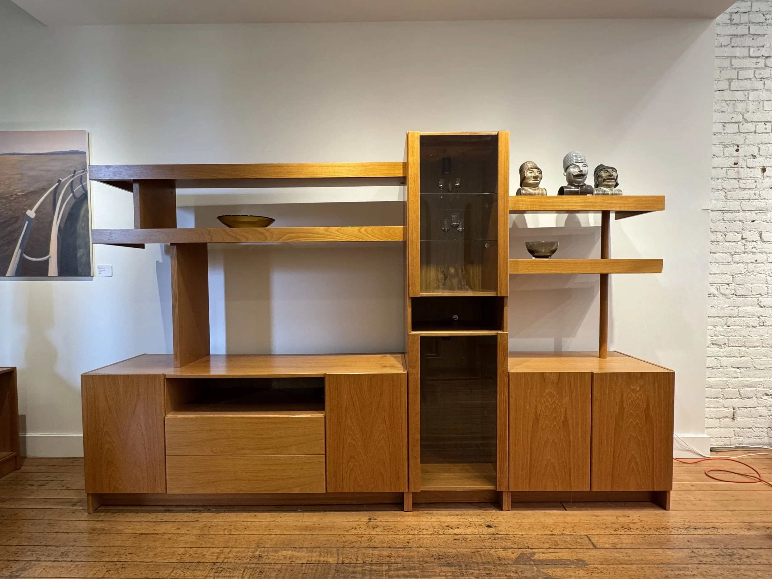 SOLD - Teak MCM Entertainment Centre With Smoke Glass Lit Display Cupboards 9'-6"L x 19.5"D x 6'-1.5"H - Vintage 1970's - $1,200