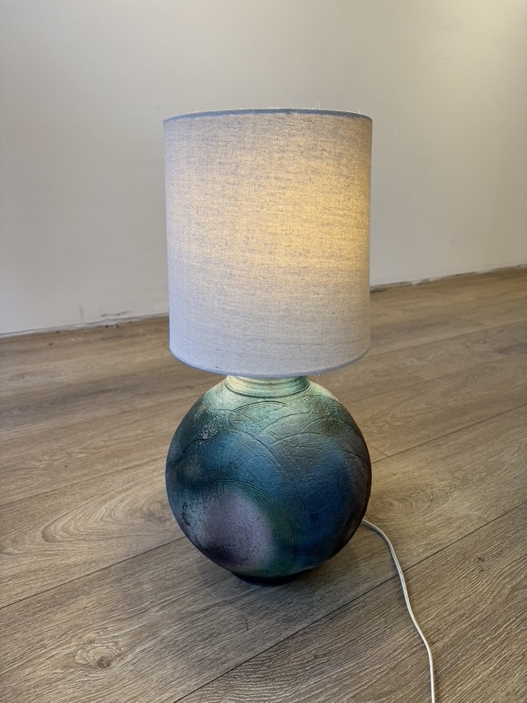 Hand Thrown Raku Pottery Lamp By Art Brendon, Victoria B.C. - Vintage - $220