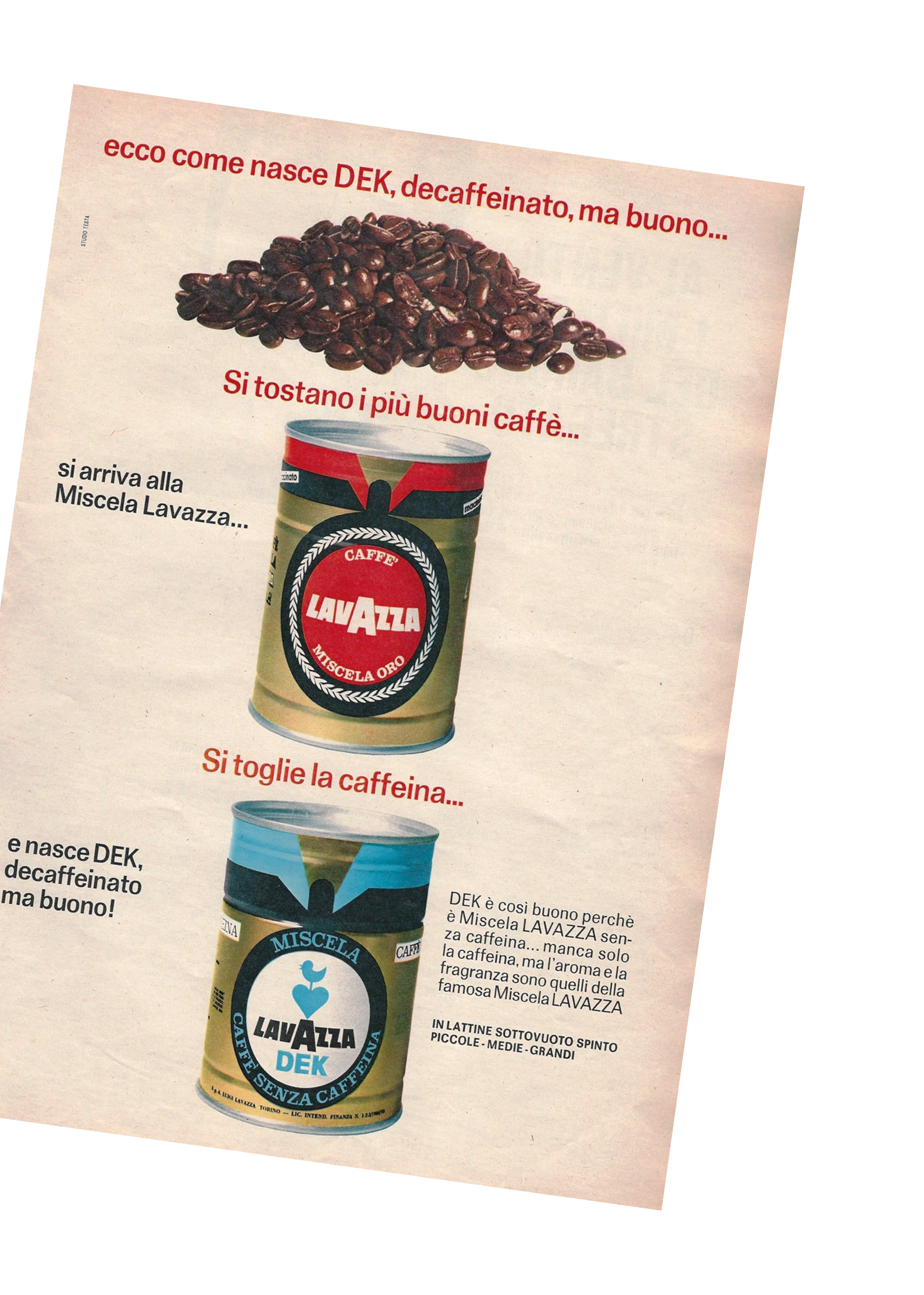 A vintage Lavazza coffee Advertisement with different descriptions alongside various Italian Coffees