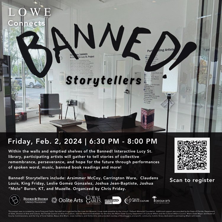 Family! 

You are all invited to a VERY special activation of the BANNED! Interactive Lucy St. library currently on view at the Lowe Art Museum. 

I won&rsquo;t say too much except 1.)that you should DEFINITELY register (link in my bio) AND 2.) Arriv