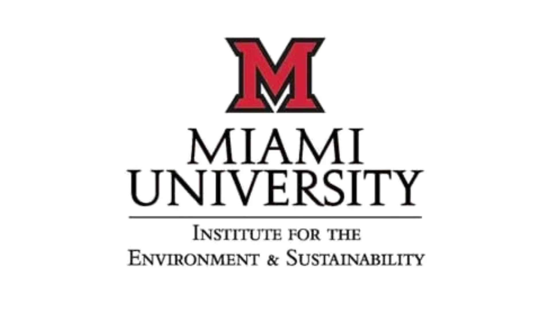 Logo of Miami University Institute for Environment & Sustainability, featuring a red and black M emblem and text.