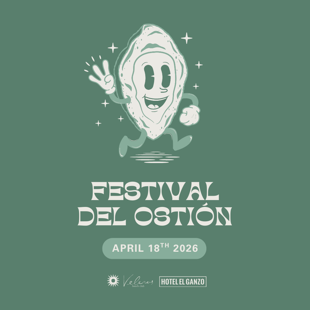 Invitation poster for the Festival del Ostión on April 18, 2026, featuring a cartoon oyster with a smiling face, waving, and running, with stars around it, and logos of the event organizers.