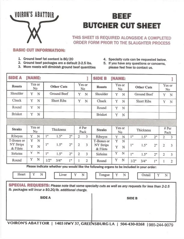 Butcher Cut Sheet