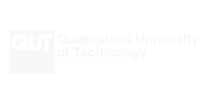 Queensland University of Technology logo with black and white design and text