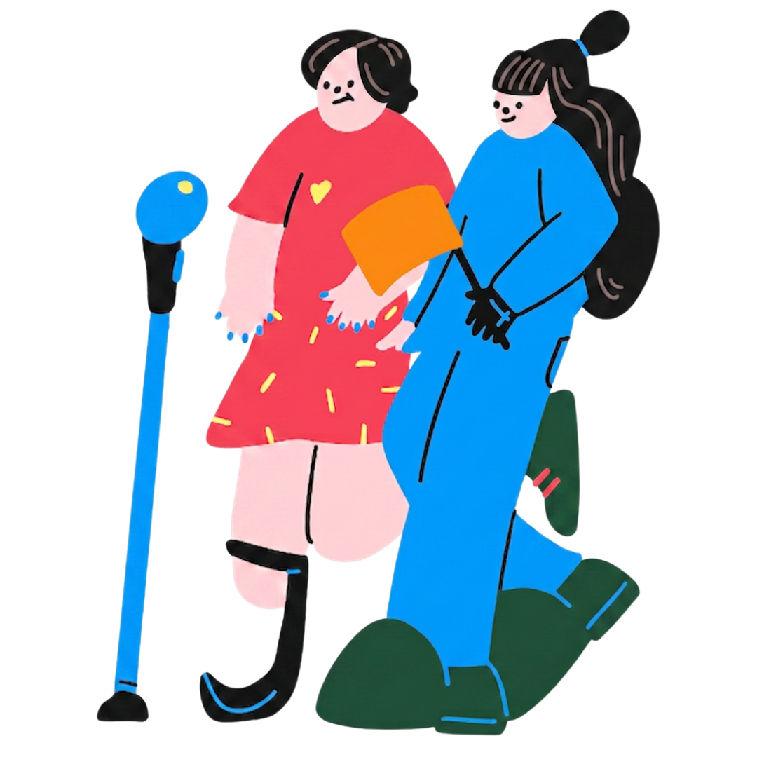 Illustration representing a disability support worker assisting a participant