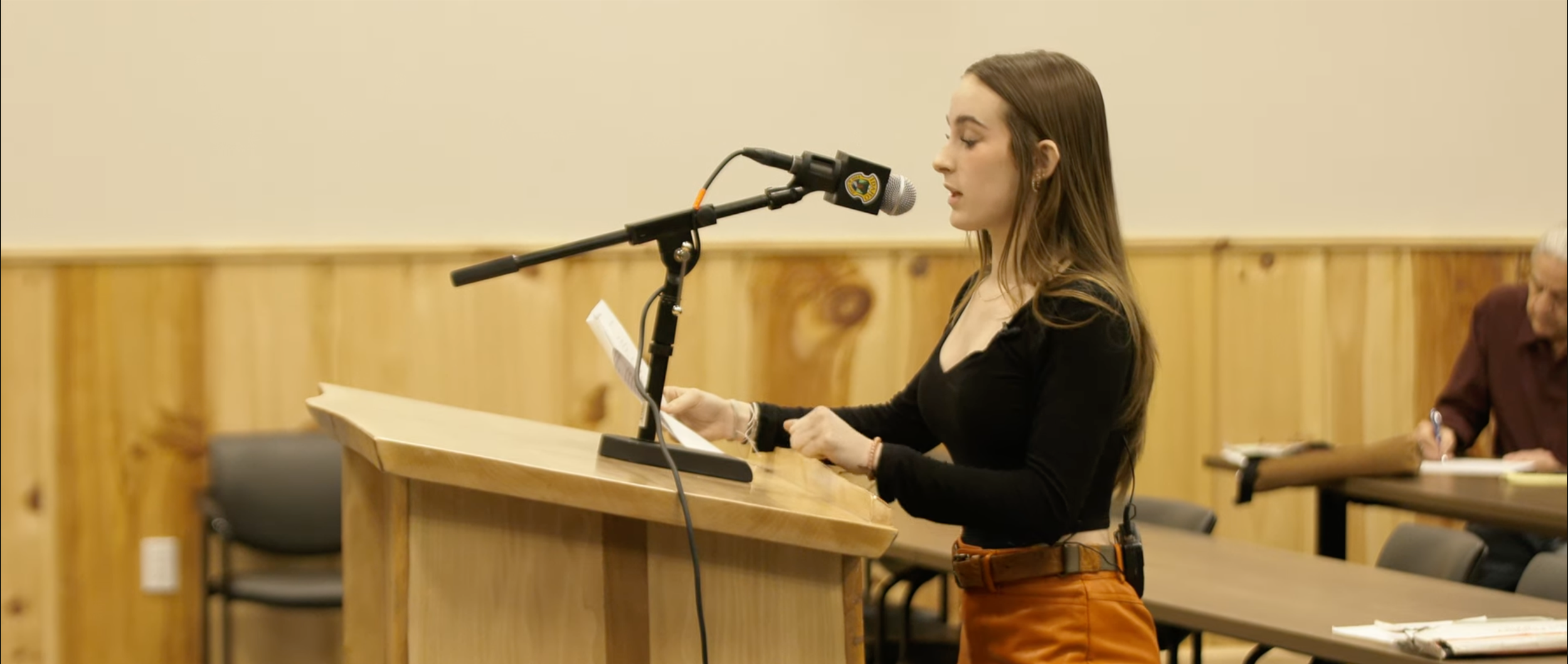 High school student Ella Driever speaks to Idaho Fish and Game in this scene from Children of the Wolves.