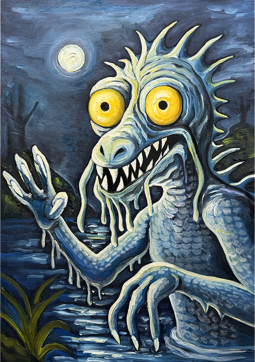 Bunyip, Oil on Wood Panel, 42 x 60cm