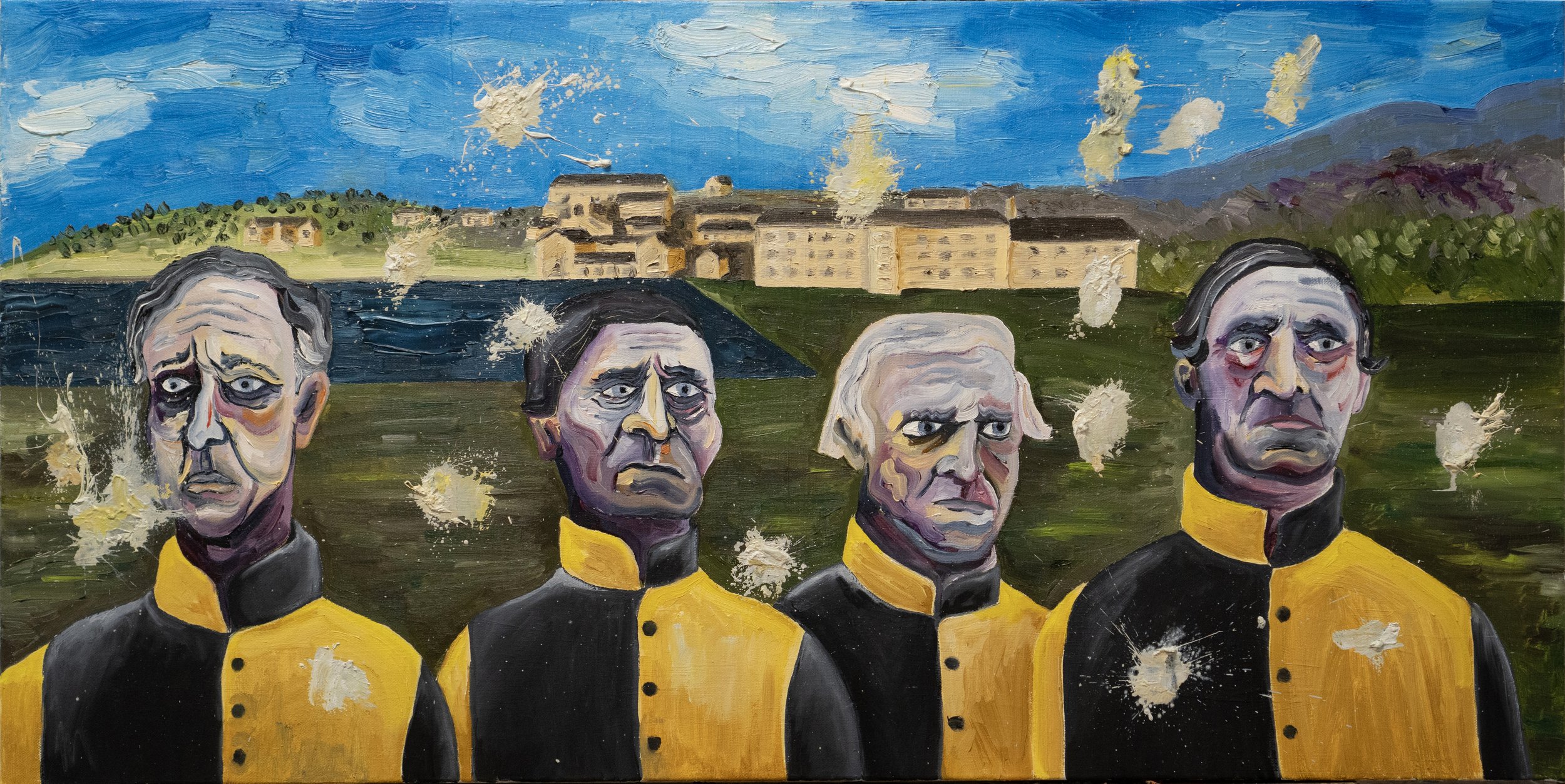 Magpie Men, Oil on Canvas, 110 x 50cm