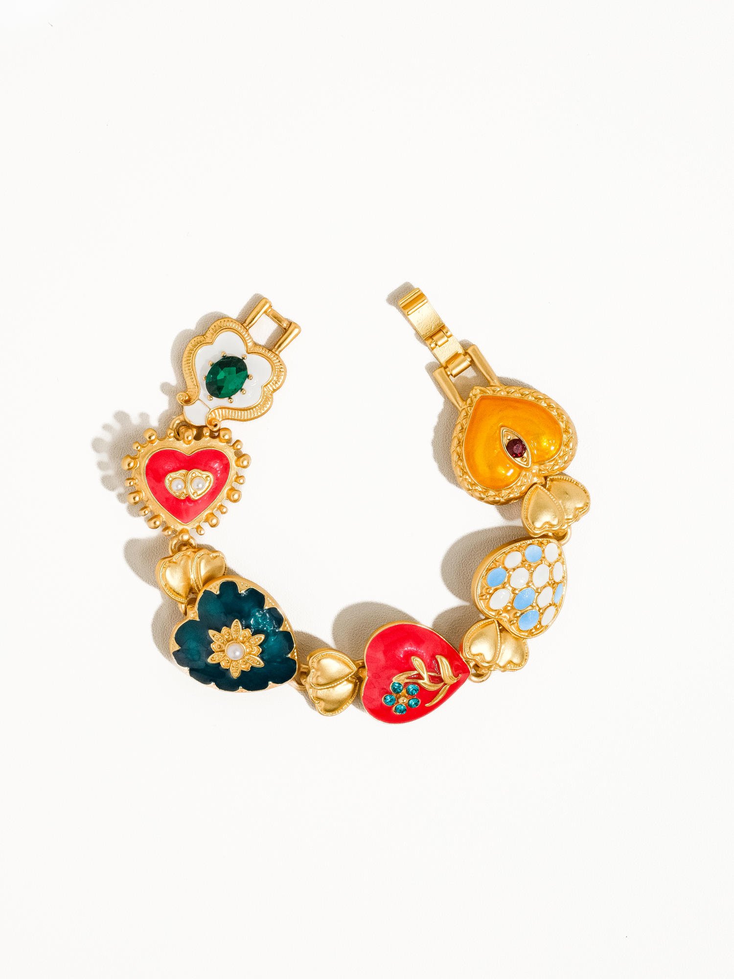 Elysian-Multi 18K Gold Baroque Heart Multi-Color Bracelet