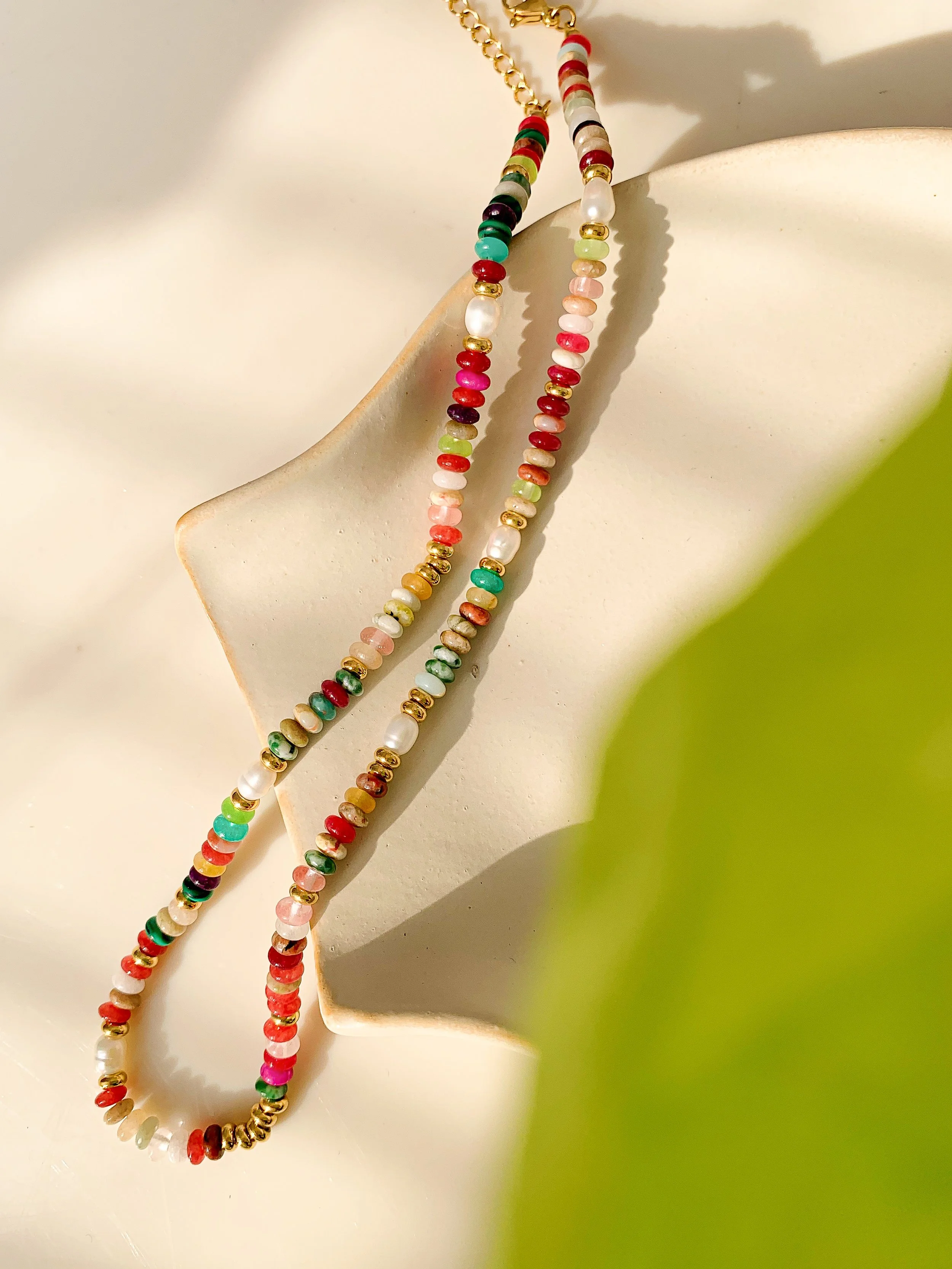 Flanerie Wholesale Fashion Jewelry Supplier Sunny 18K Gold PVD Plated Non-Tarnish Waterproof Boho Color Beaded Necklace