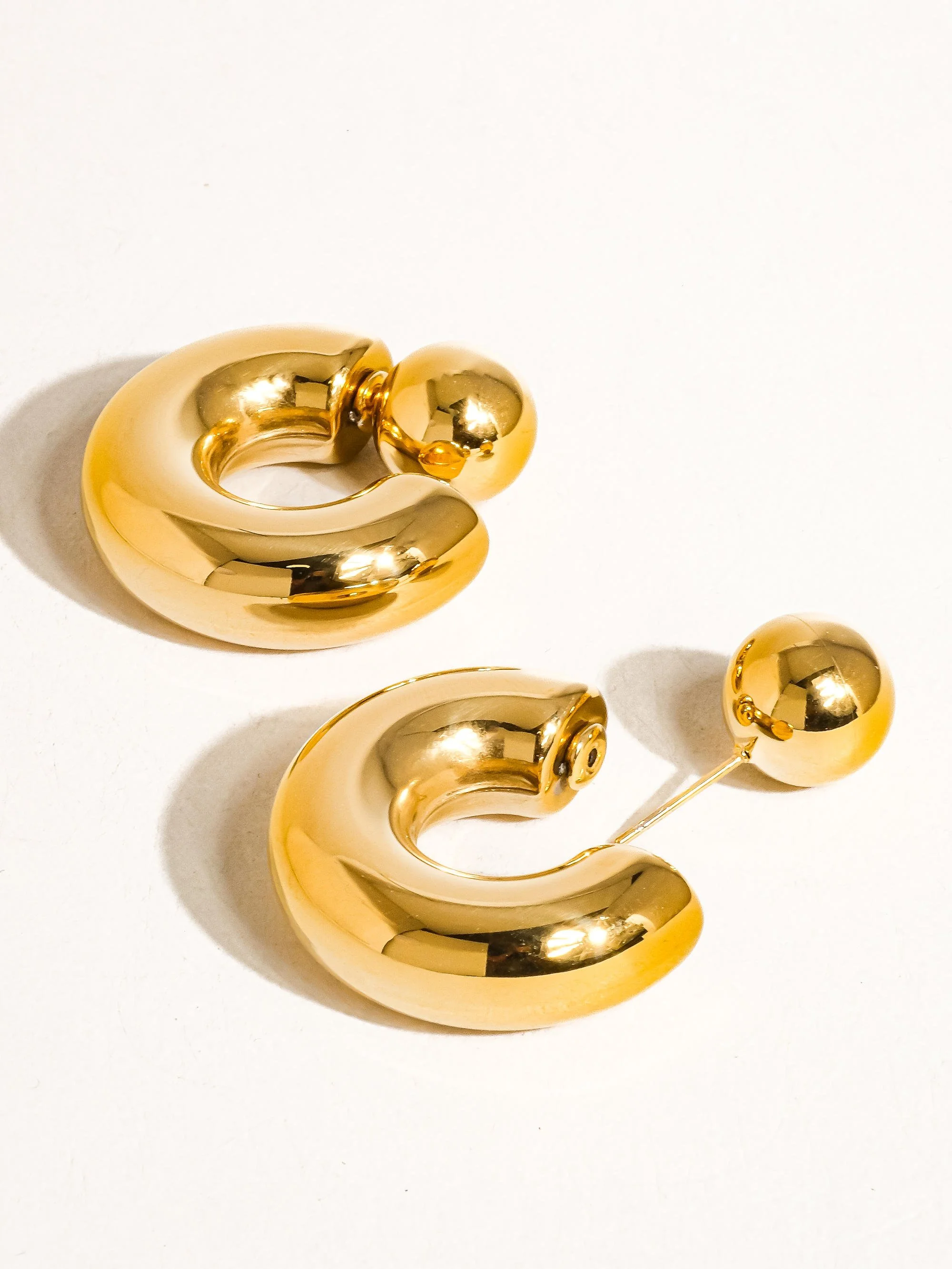 Fernanda 16K Gold Non-Tarnish Ball C Hoop Earring