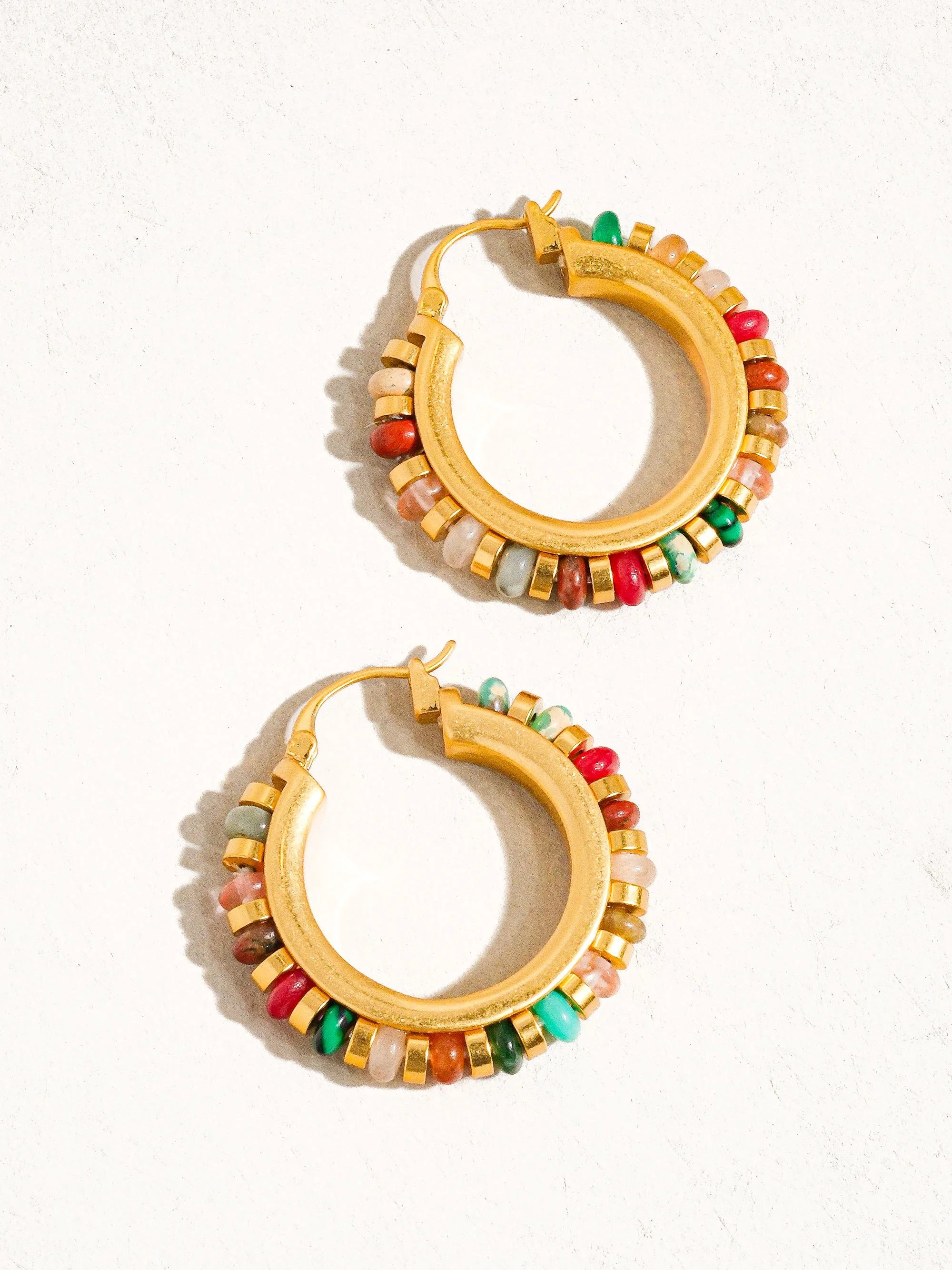Flanerie Wholesale Fashion Jewelry Supplier Capri 18K Gold PVD Plated Non-tarnish Waterproof Color Beaded Resort Hoop Earrings