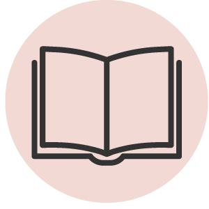 Open book icon on a pink circular background