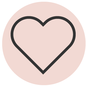 Outline of a heart on a pale pink circular background.