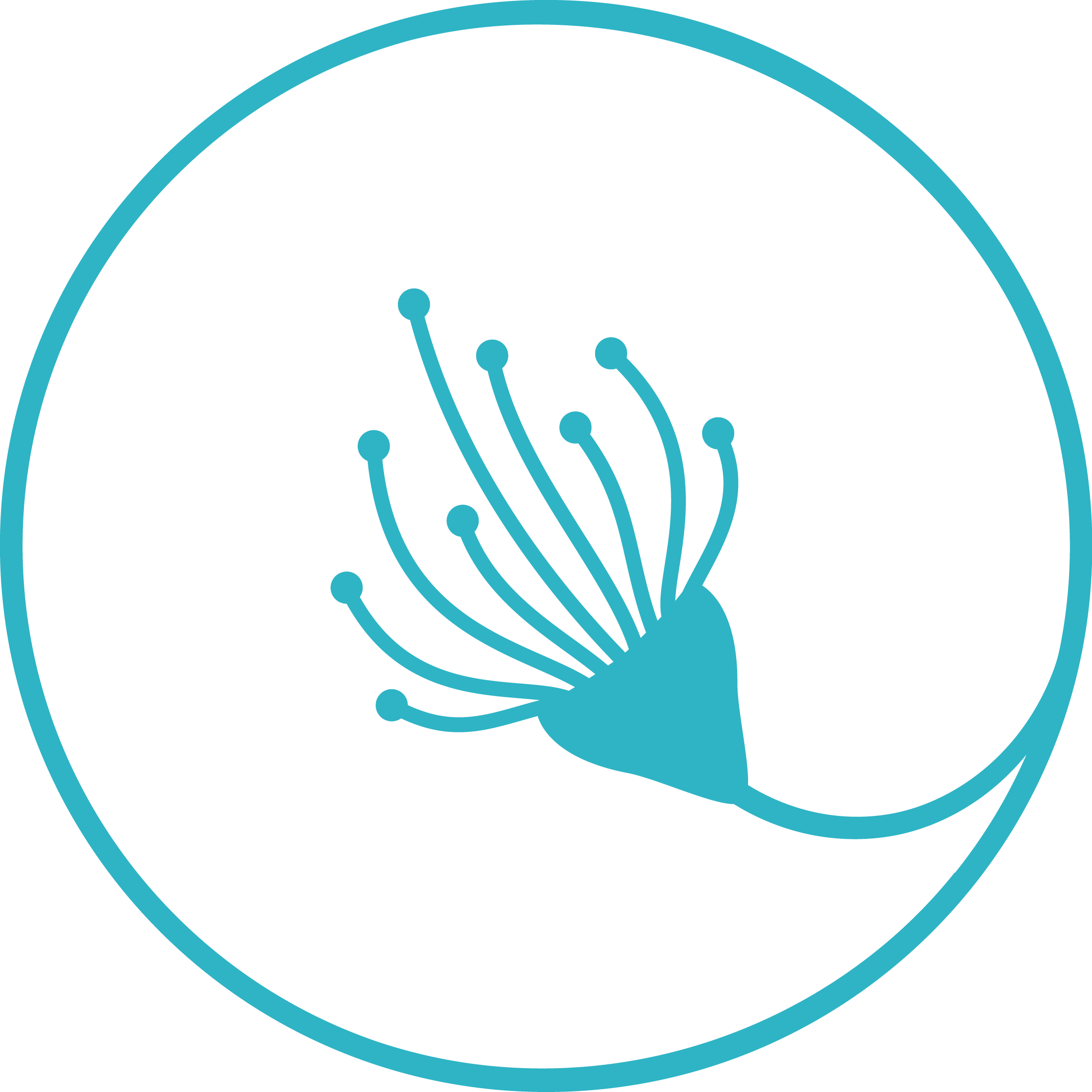 Simple blue line drawing of a hakea flower inside a blue circle, symbolizing growth for a psychology practice.