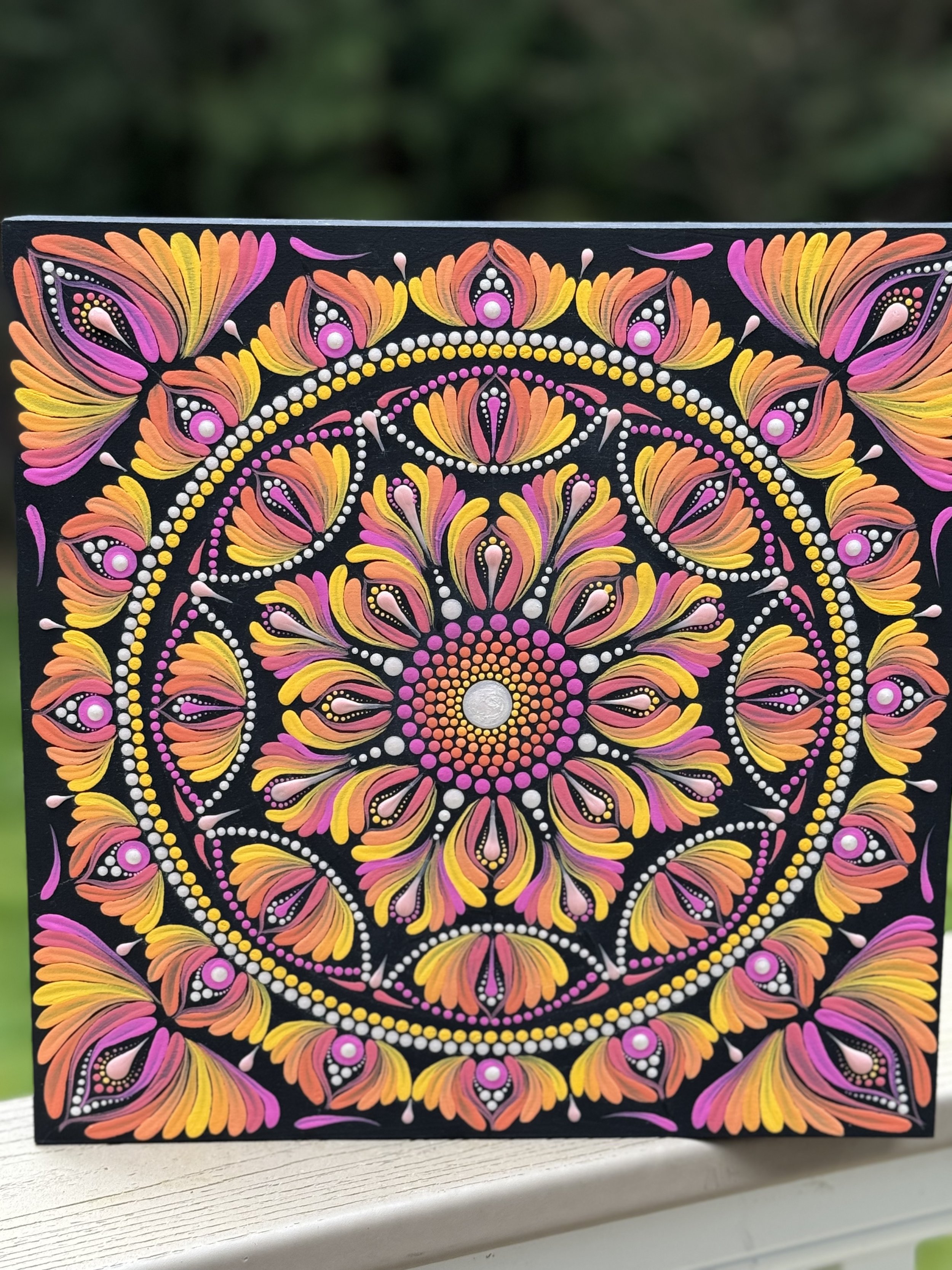 Blushing Petals Square Mandala Art Piece