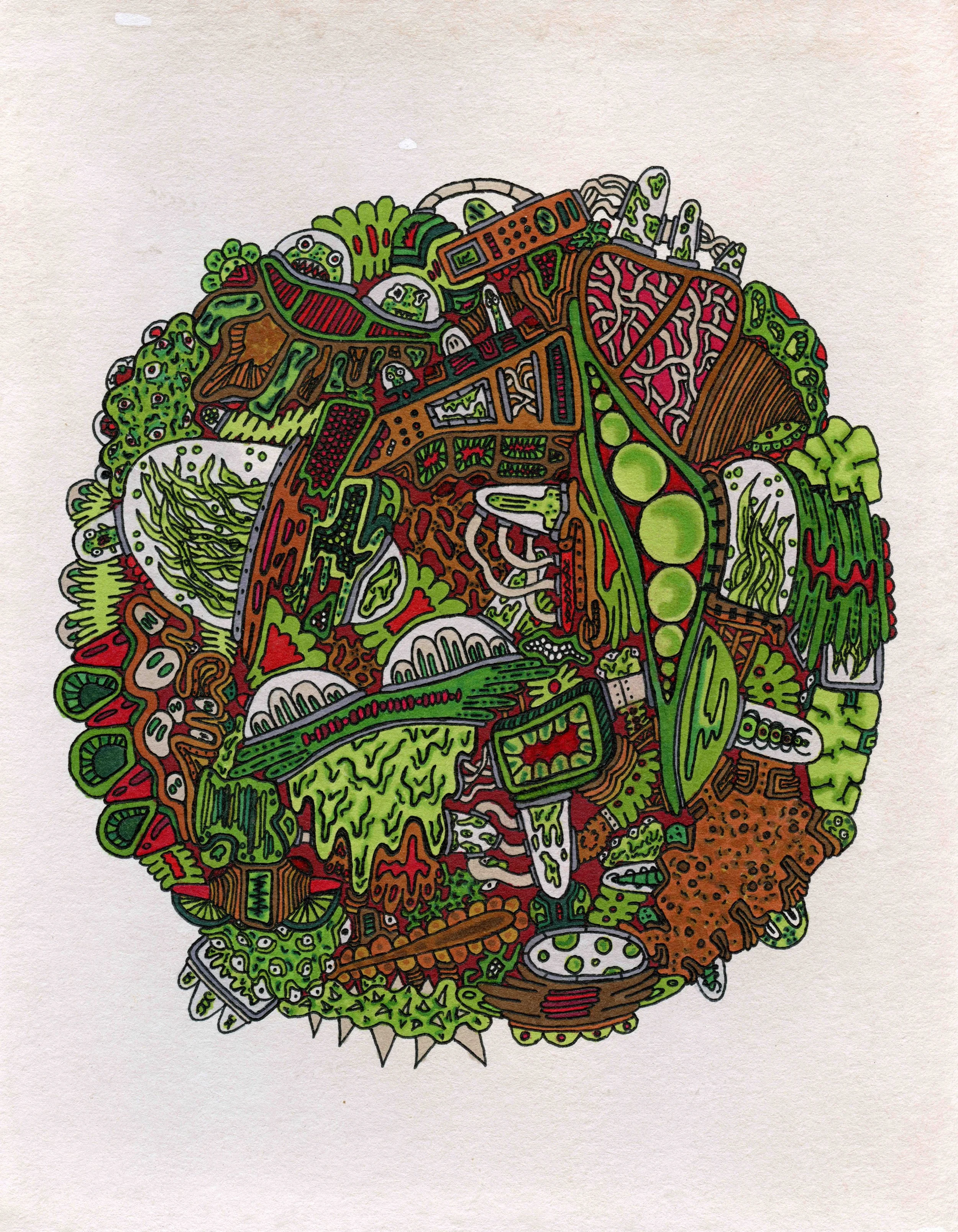 "Stuck Cycle"
Ink & Markers (2026)
8" x 10"