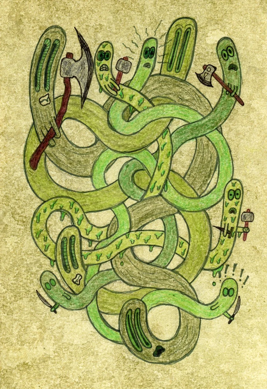 "Fixated Fears"
Color Pencils & ink (2024)
5" x 7"