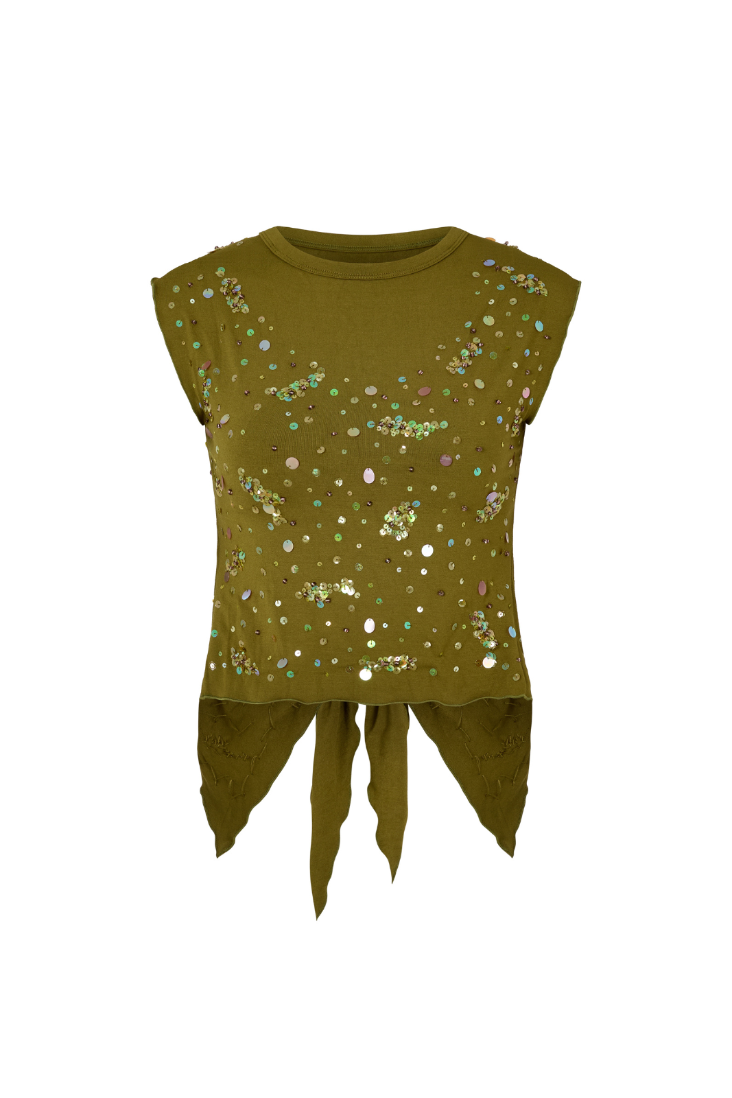 Sequin Cut Out Tee Olive