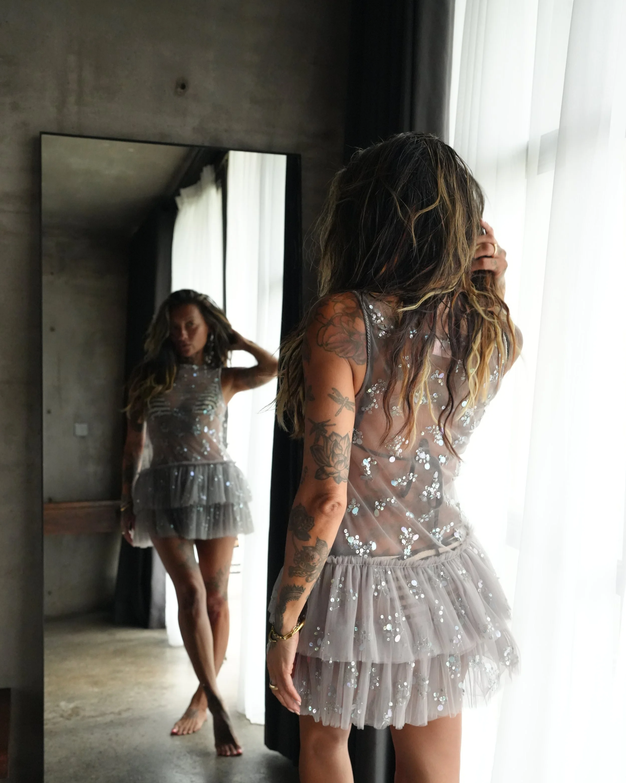 Tulle Mini Dress Silver/Grey
